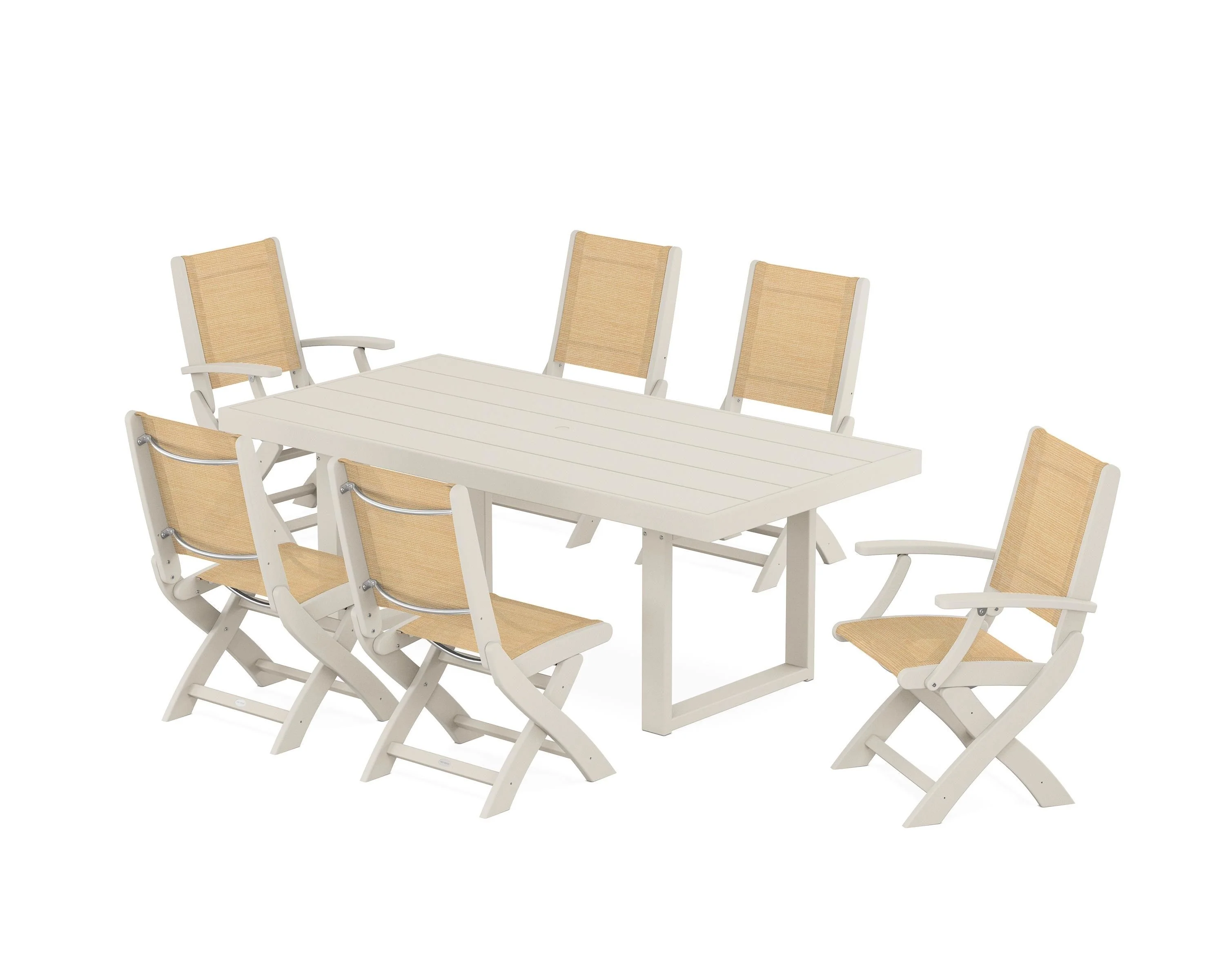Coastal Folding Chair 7-Piece Dining Set with Trestle Legs - Image 40