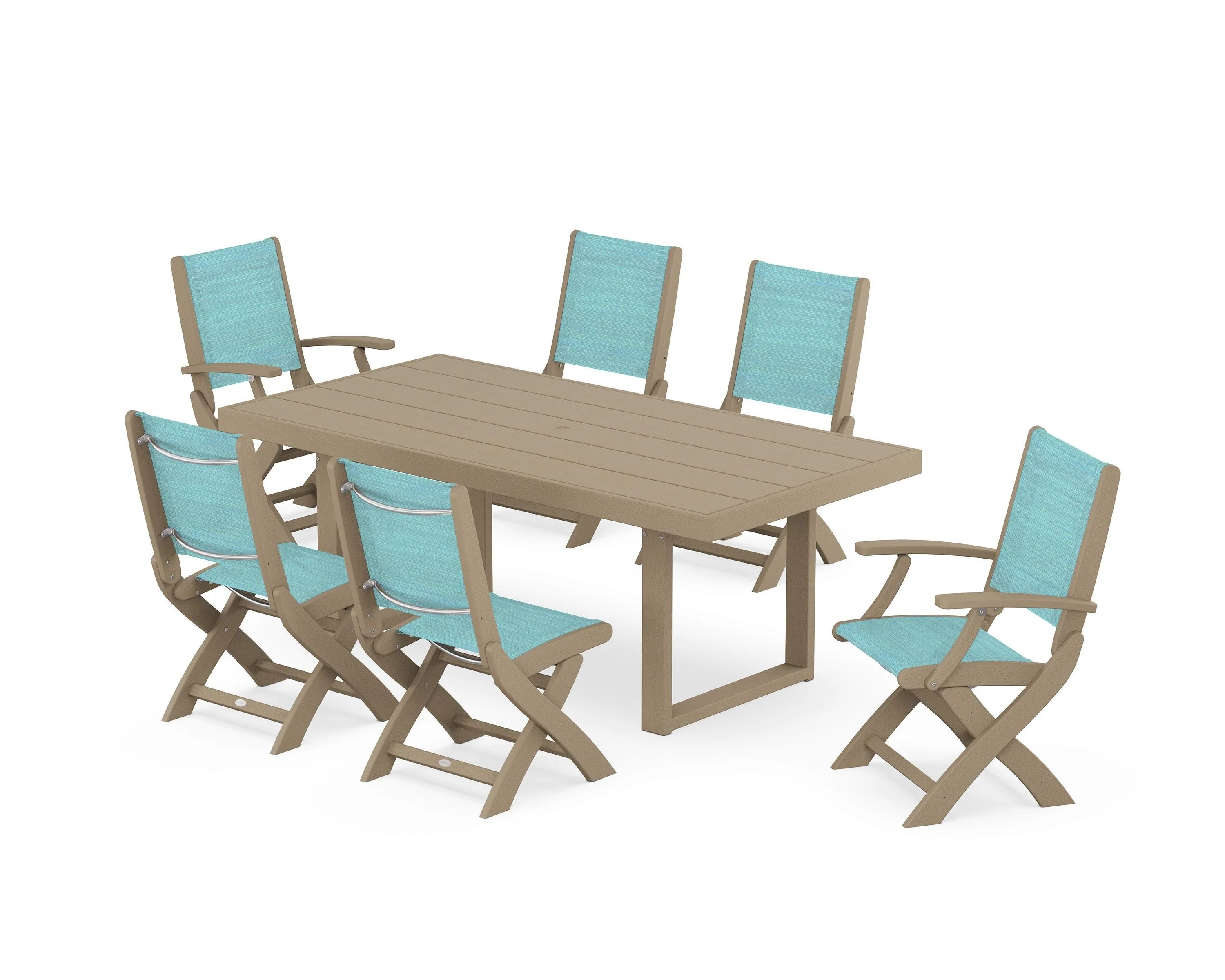Coastal Folding Chair 7-Piece Dining Set with Trestle Legs - Image 42