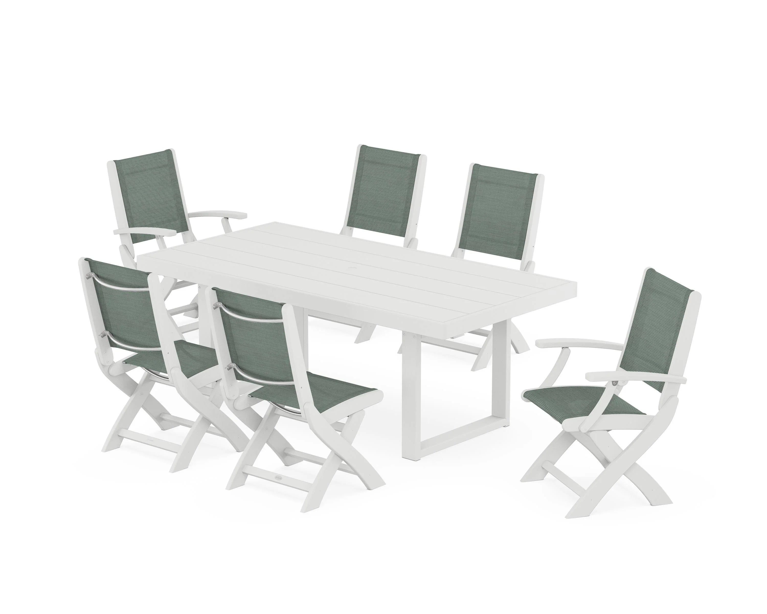 Coastal Folding Chair 7-Piece Dining Set with Trestle Legs - Image 43