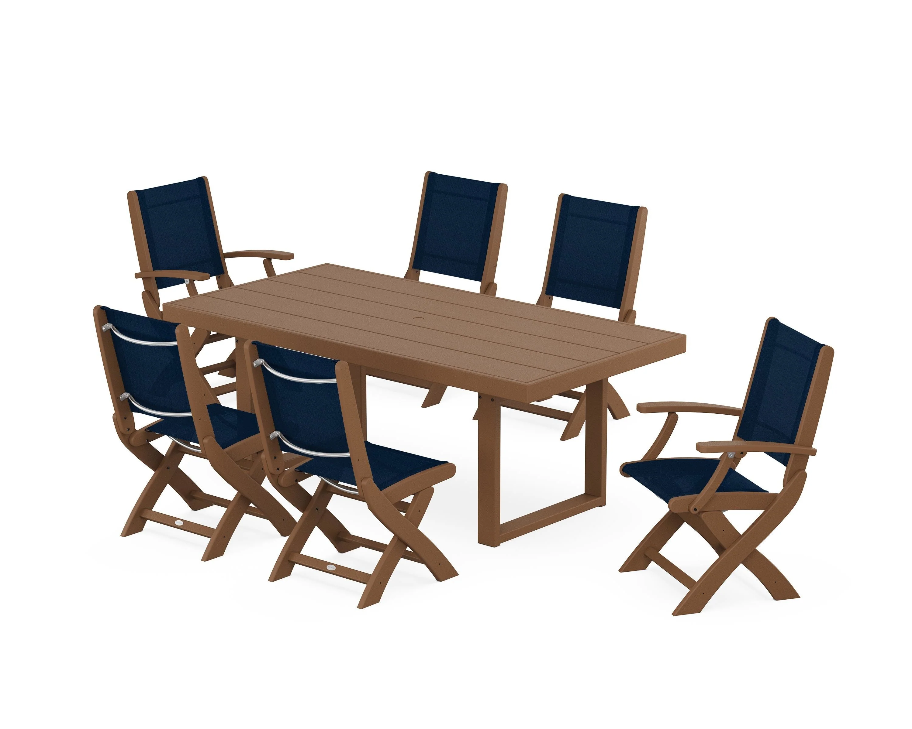 Coastal Folding Chair 7-Piece Dining Set with Trestle Legs - Image 44