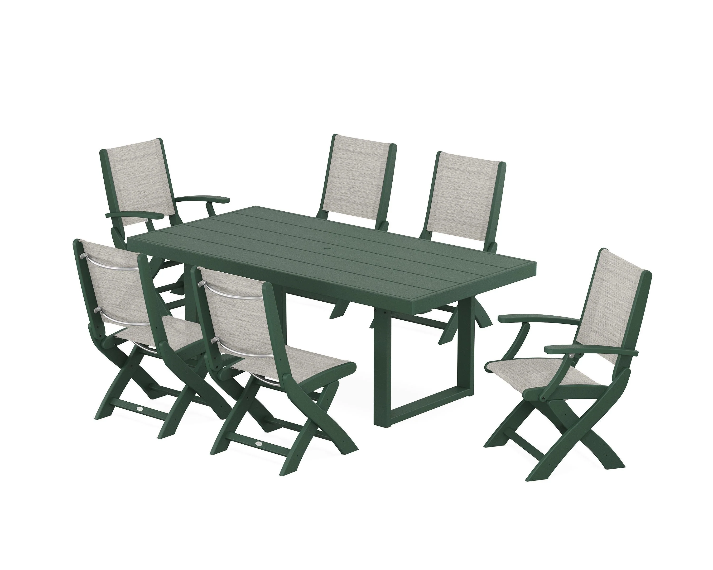 Coastal Folding Chair 7-Piece Dining Set with Trestle Legs - Image 45