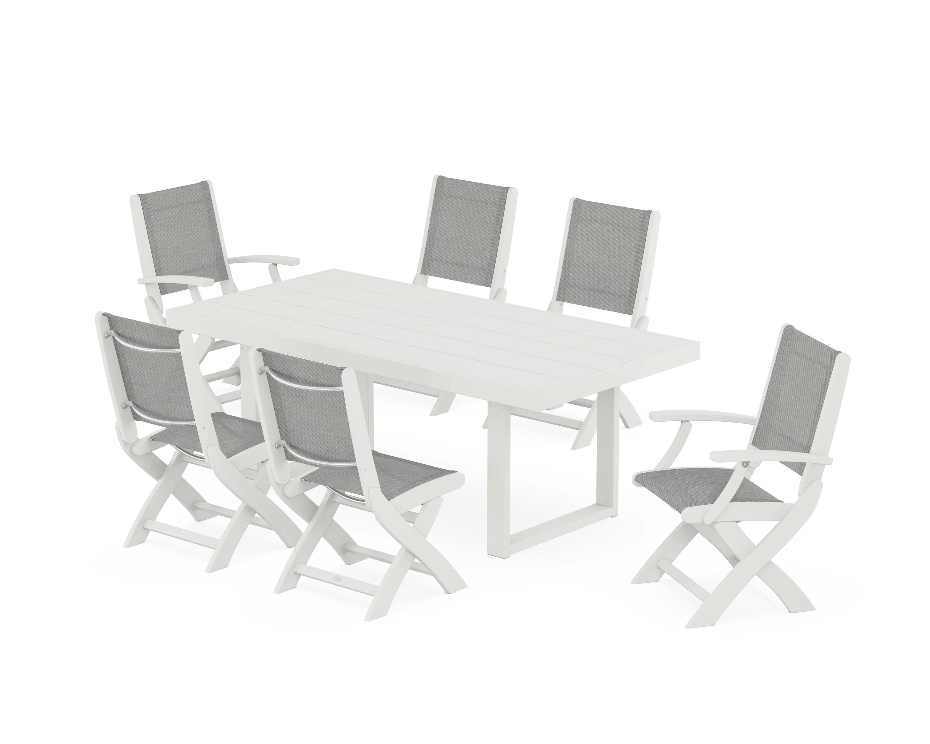 Coastal Folding Chair 7-Piece Dining Set with Trestle Legs - Image 46