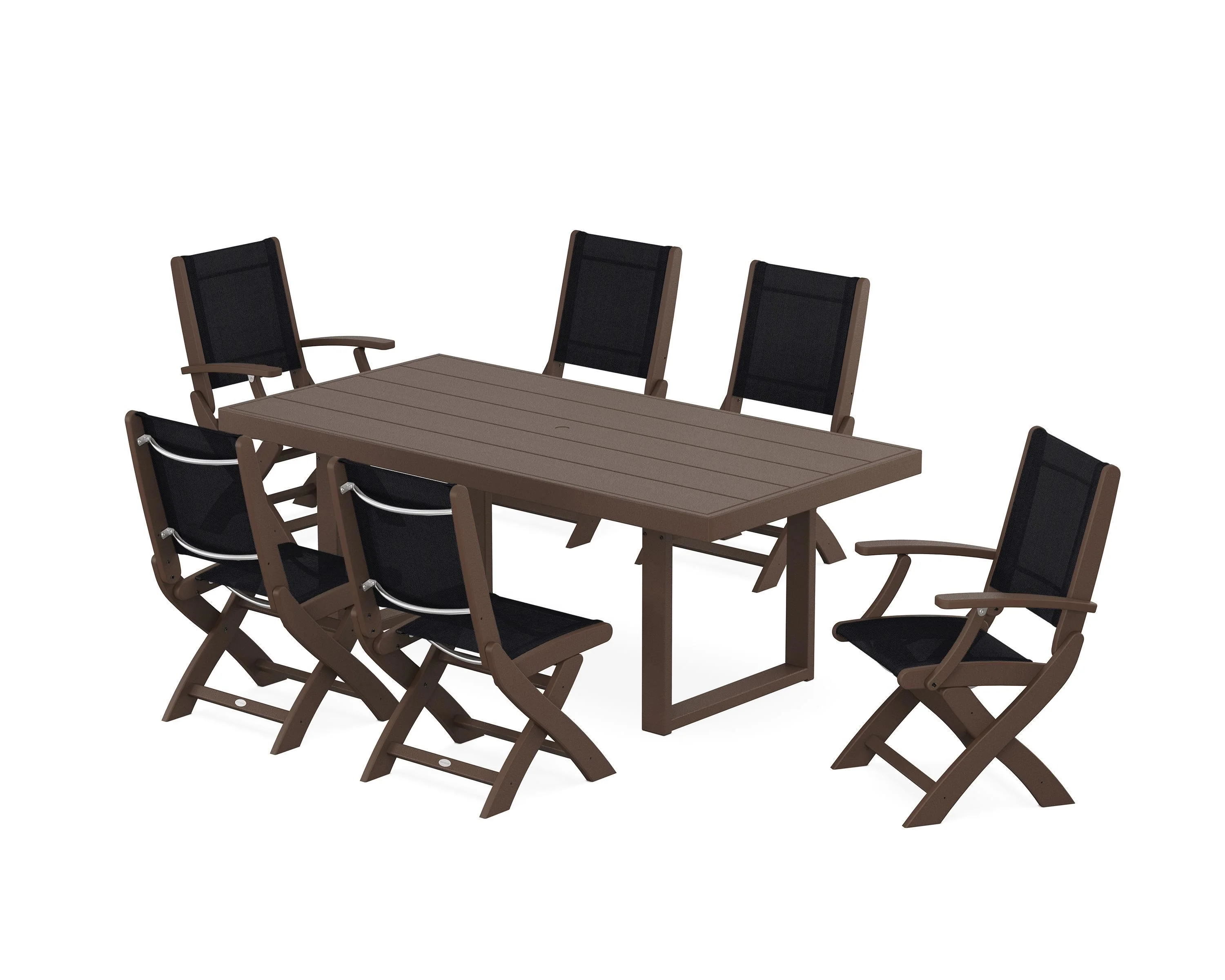 Coastal Folding Chair 7-Piece Dining Set with Trestle Legs - Image 48
