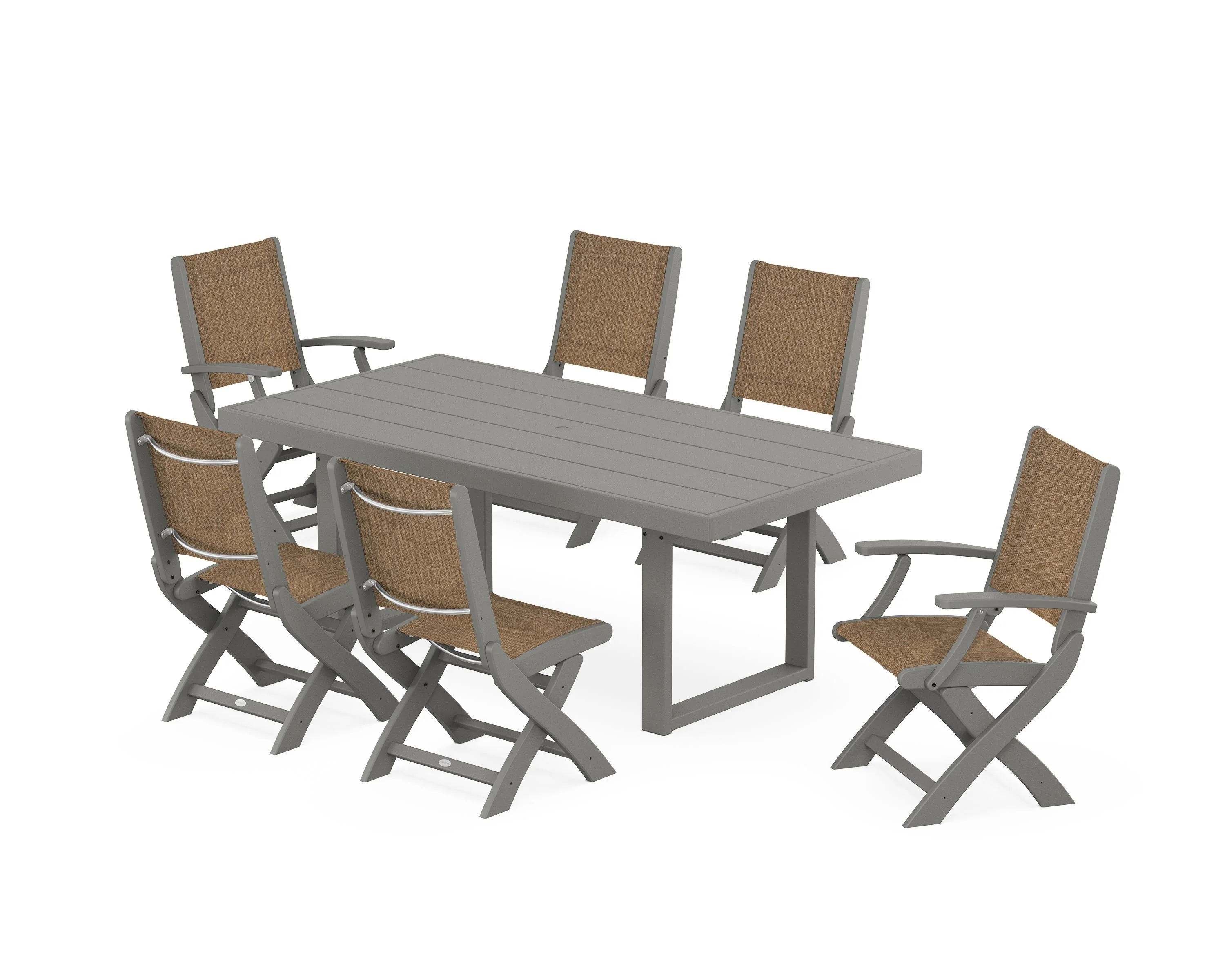 Coastal Folding Chair 7-Piece Dining Set with Trestle Legs - Image 49