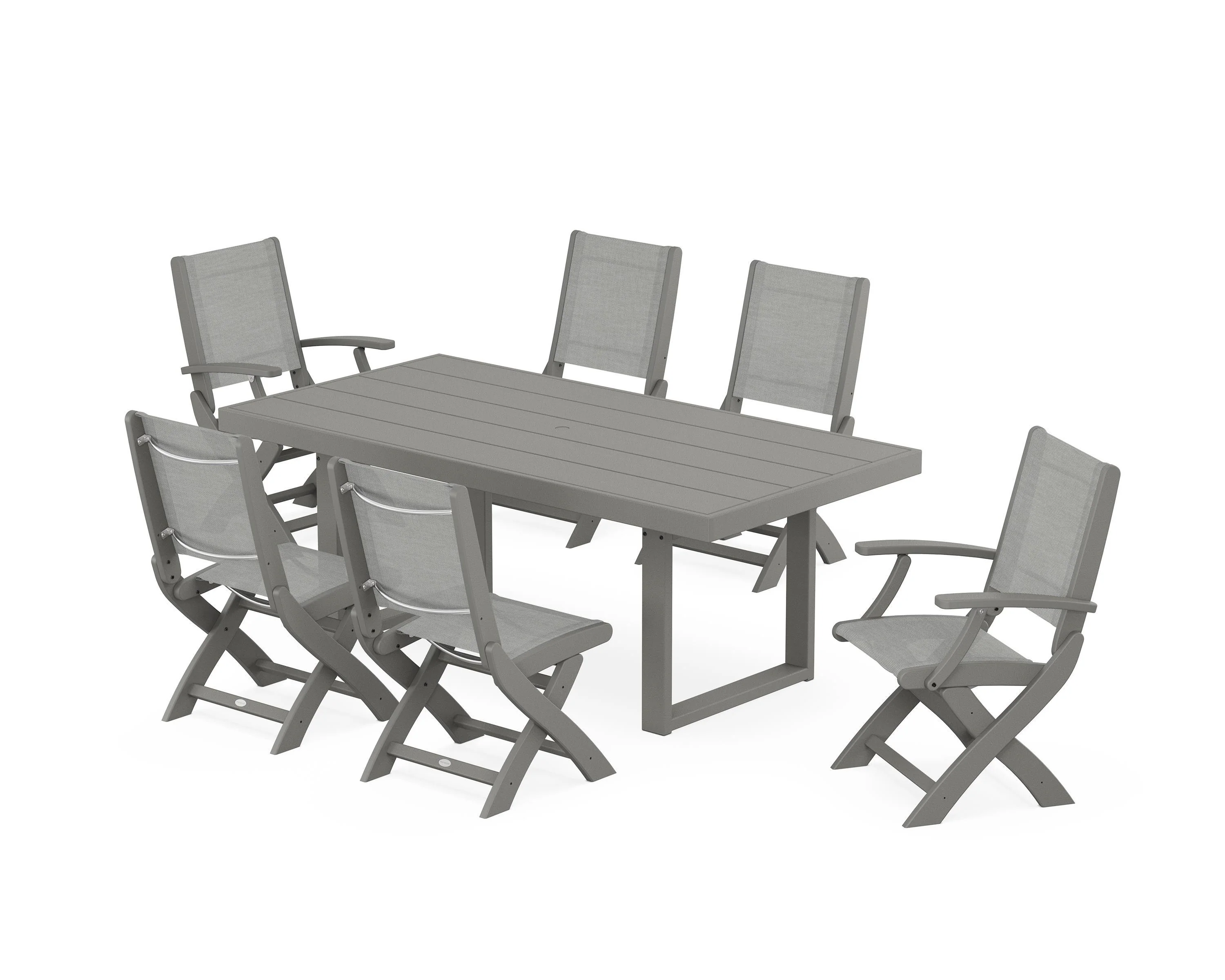 Coastal Folding Chair 7-Piece Dining Set with Trestle Legs - Image 5