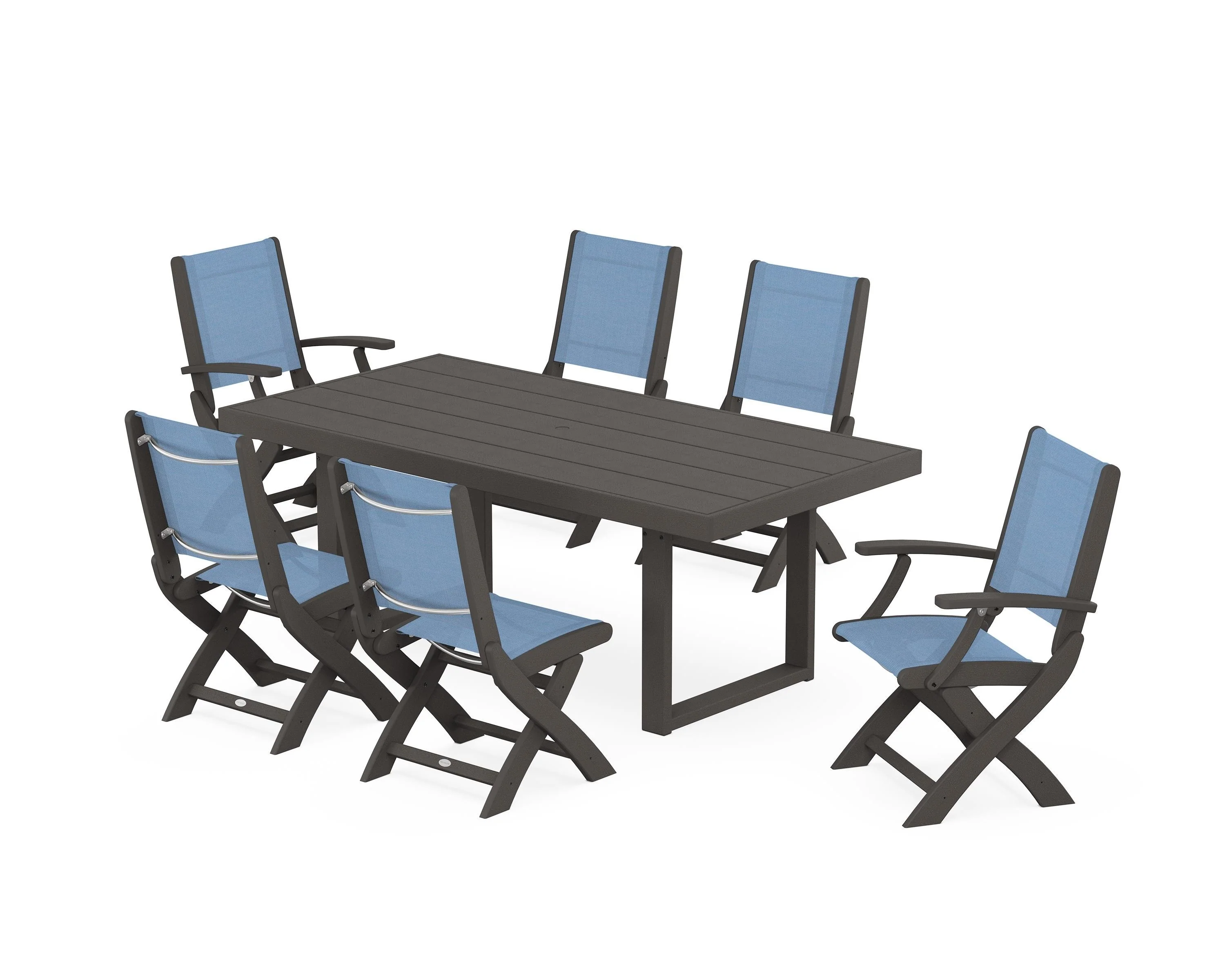 Coastal Folding Chair 7-Piece Dining Set with Trestle Legs - Image 52