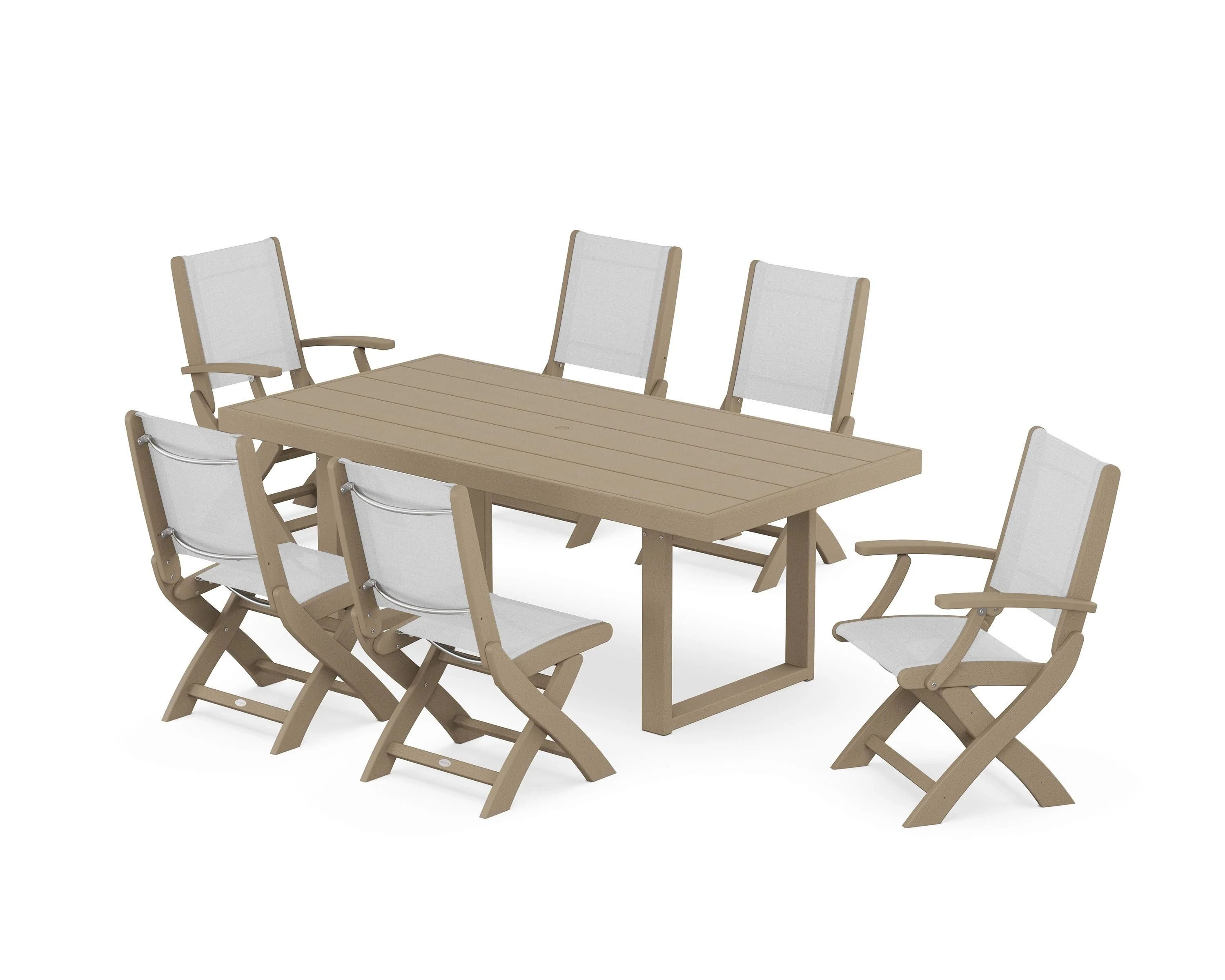 Coastal Folding Chair 7-Piece Dining Set with Trestle Legs - Image 53