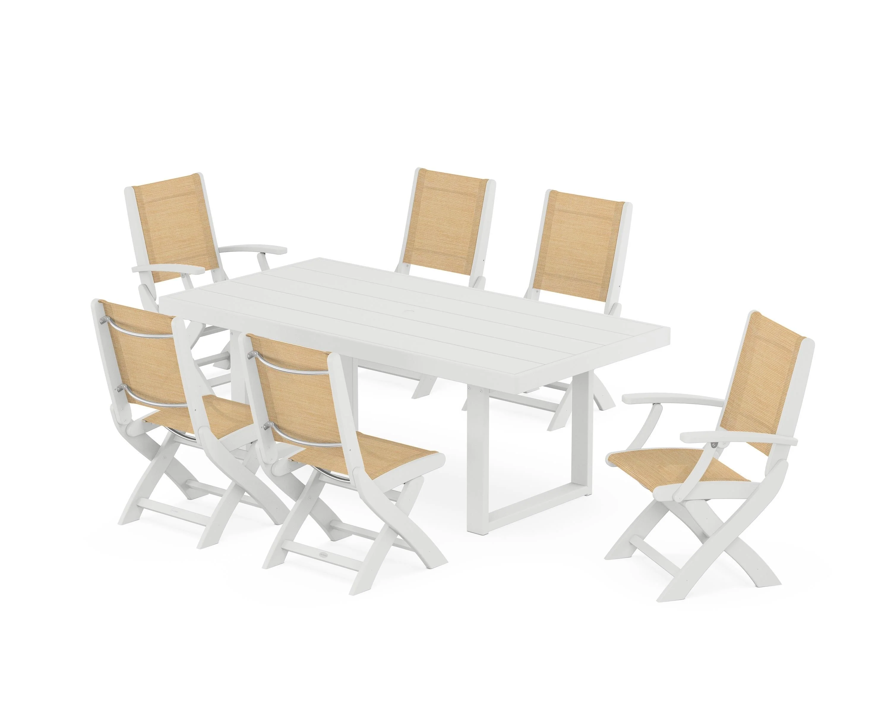 Coastal Folding Chair 7-Piece Dining Set with Trestle Legs - Image 54