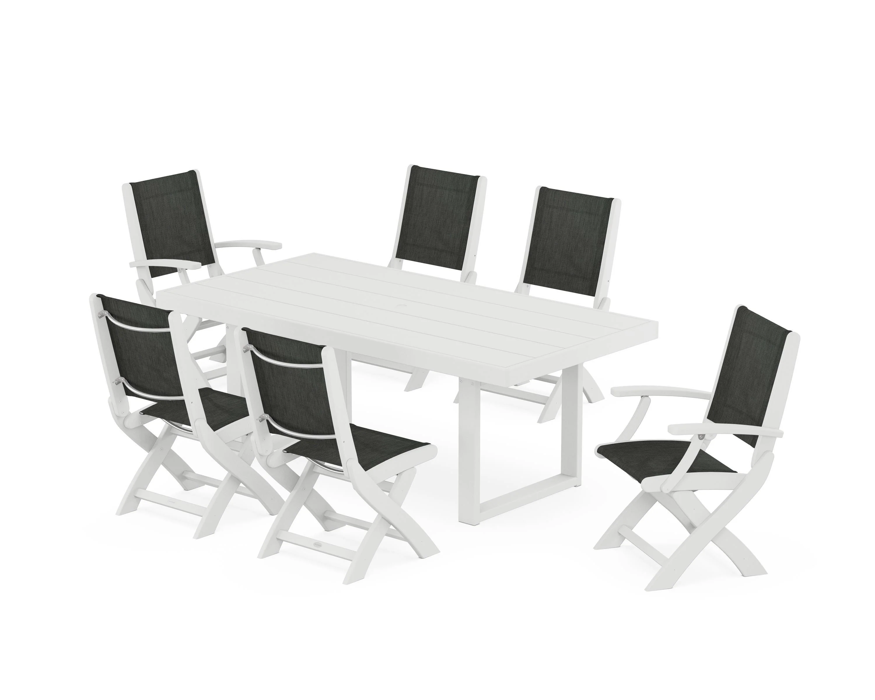 Coastal Folding Chair 7-Piece Dining Set with Trestle Legs - Image 55