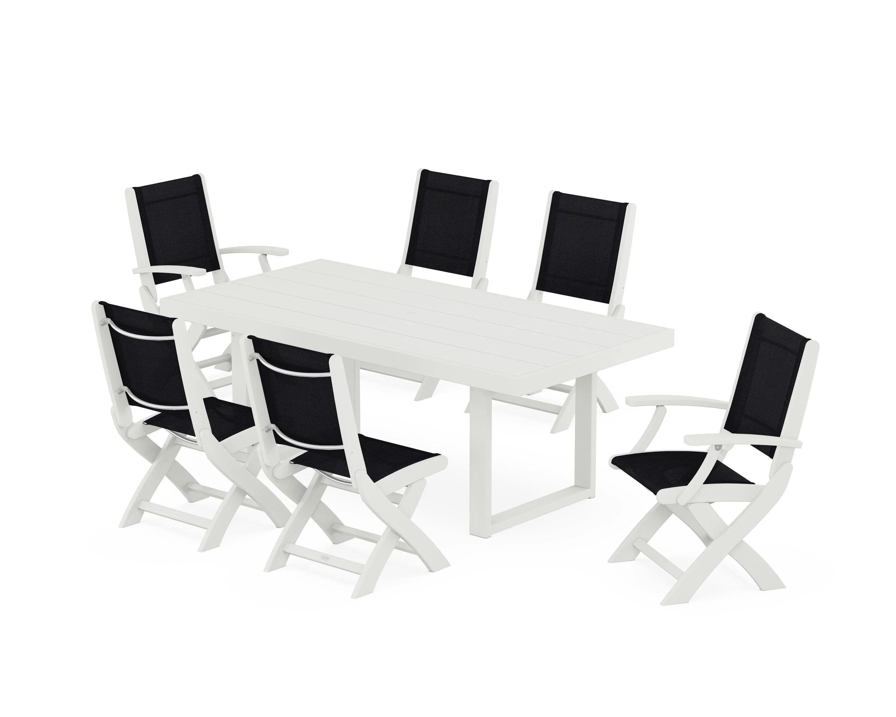 Coastal Folding Chair 7-Piece Dining Set with Trestle Legs - Image 56