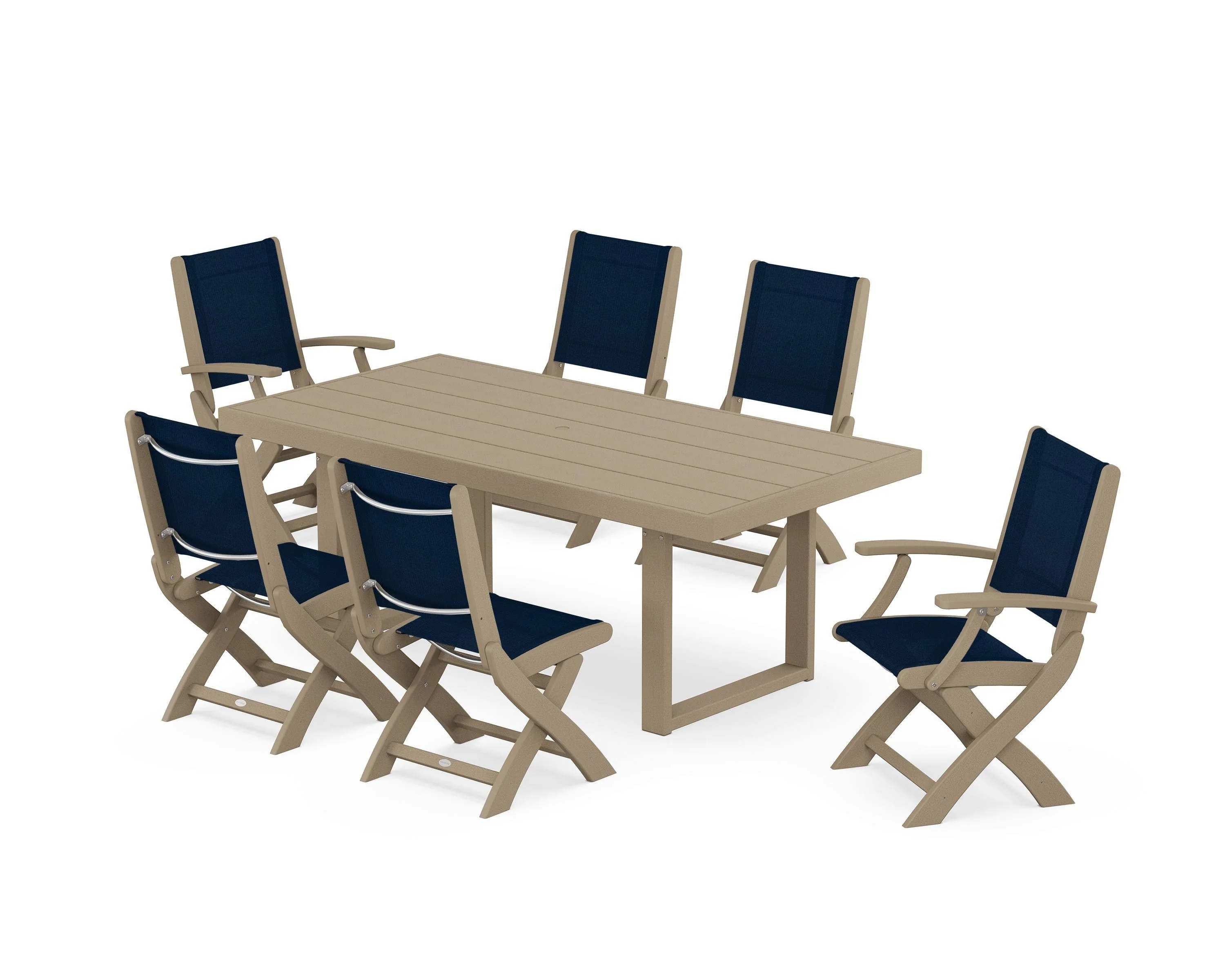 Coastal Folding Chair 7-Piece Dining Set with Trestle Legs - Image 58