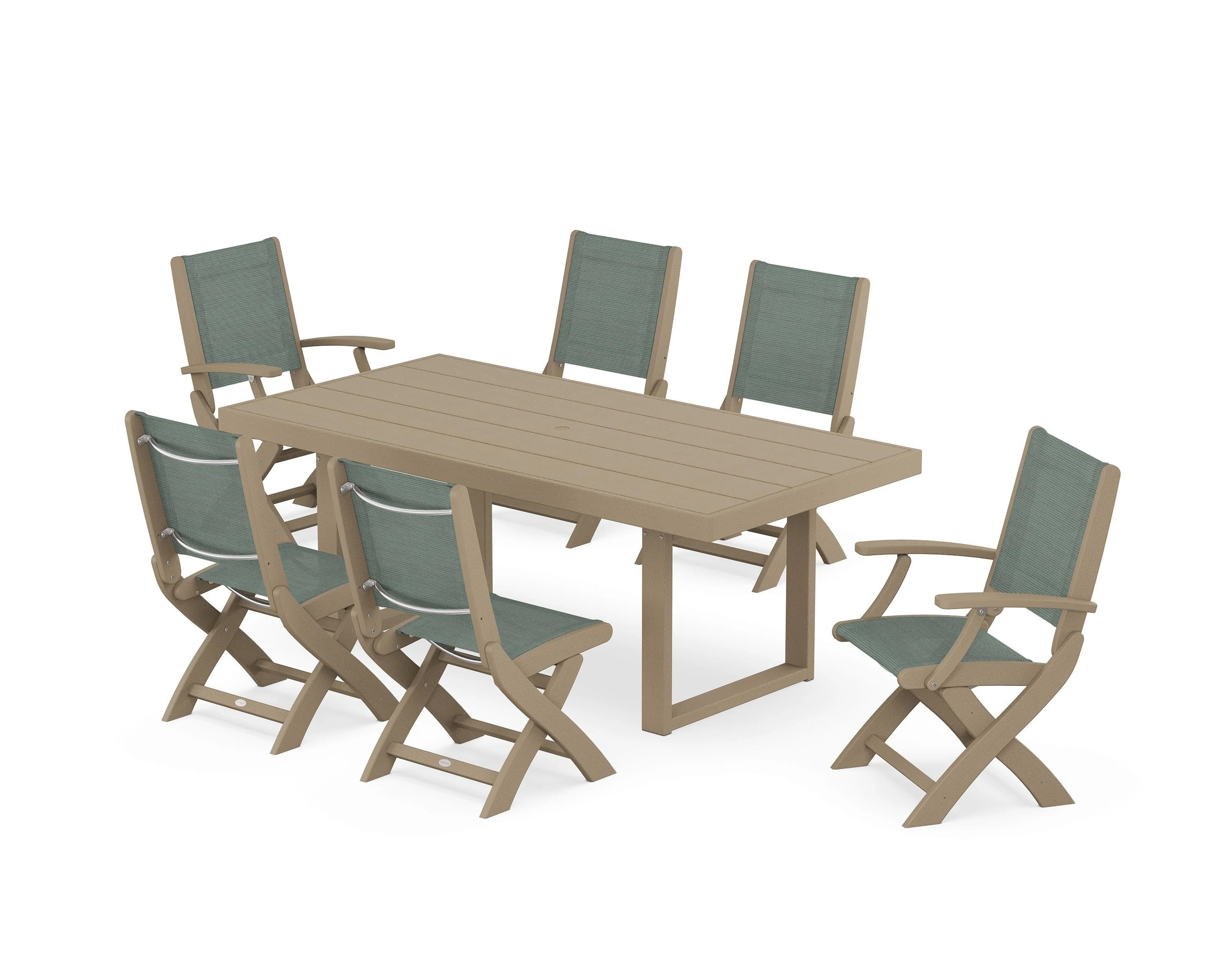 Coastal Folding Chair 7-Piece Dining Set with Trestle Legs - Image 59