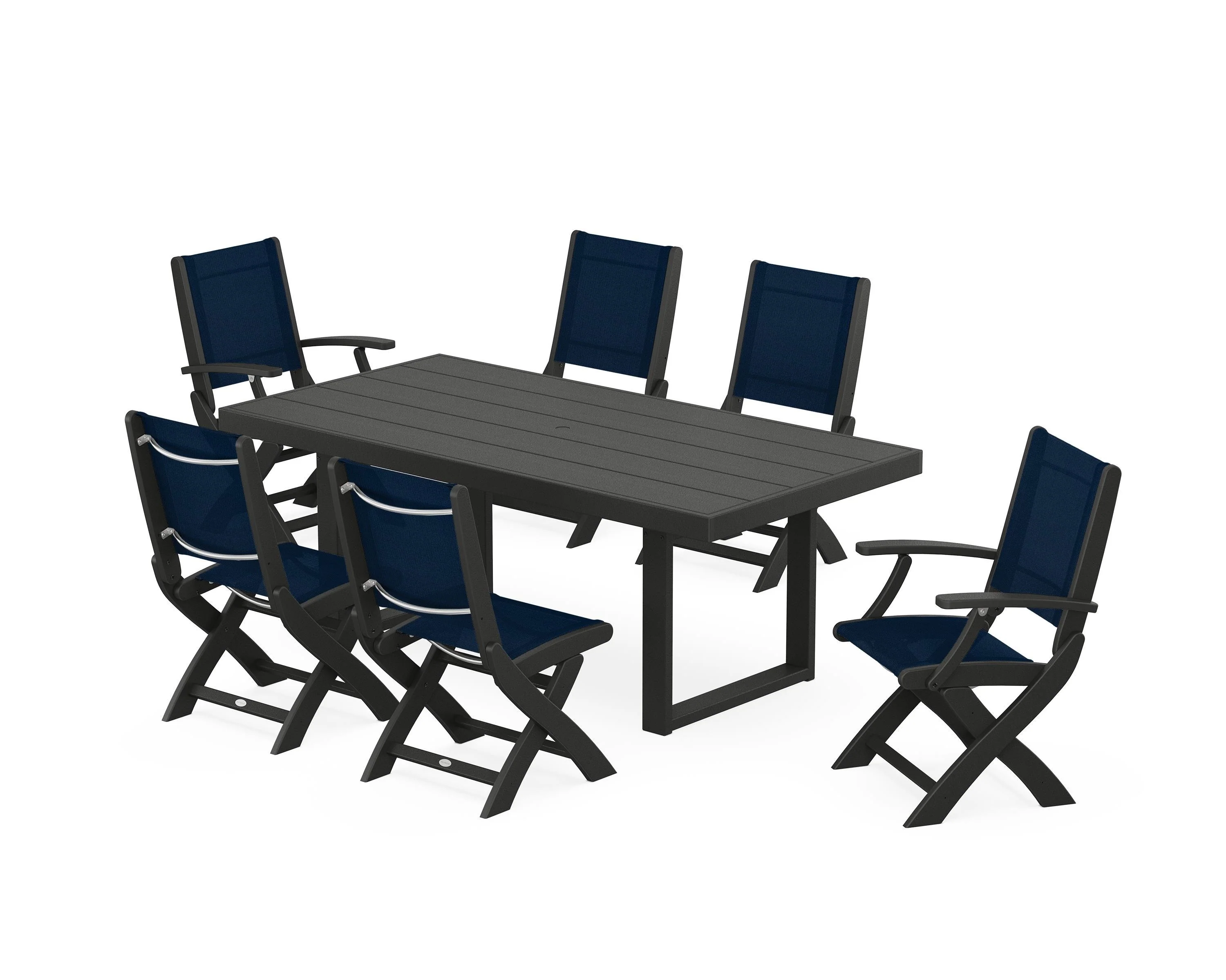 Coastal Folding Chair 7-Piece Dining Set with Trestle Legs - Image 6