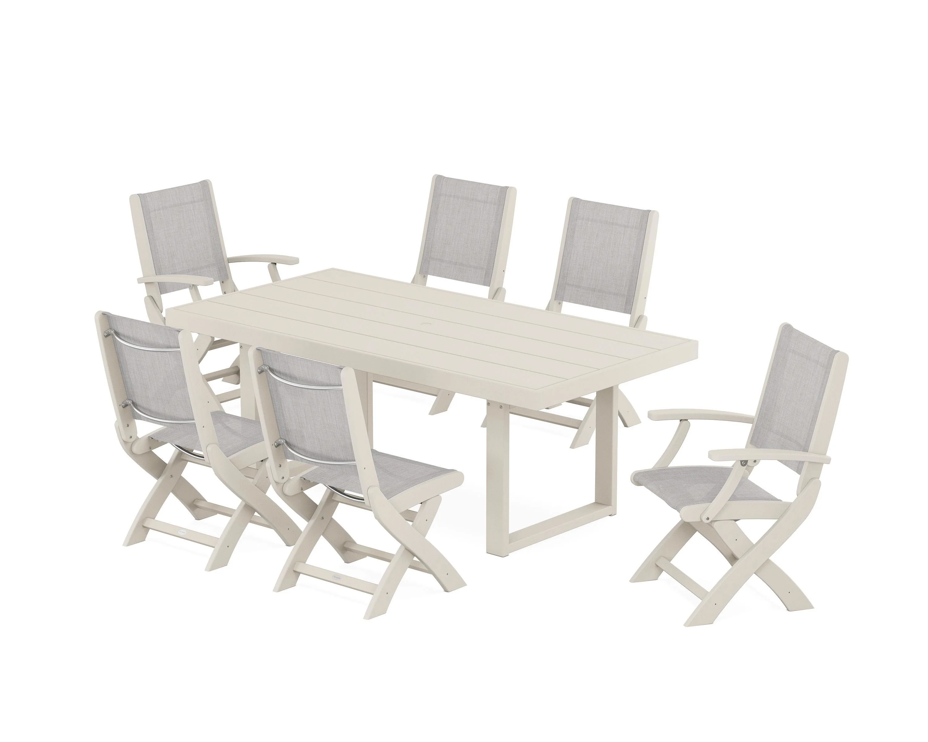 Coastal Folding Chair 7-Piece Dining Set with Trestle Legs - Image 61