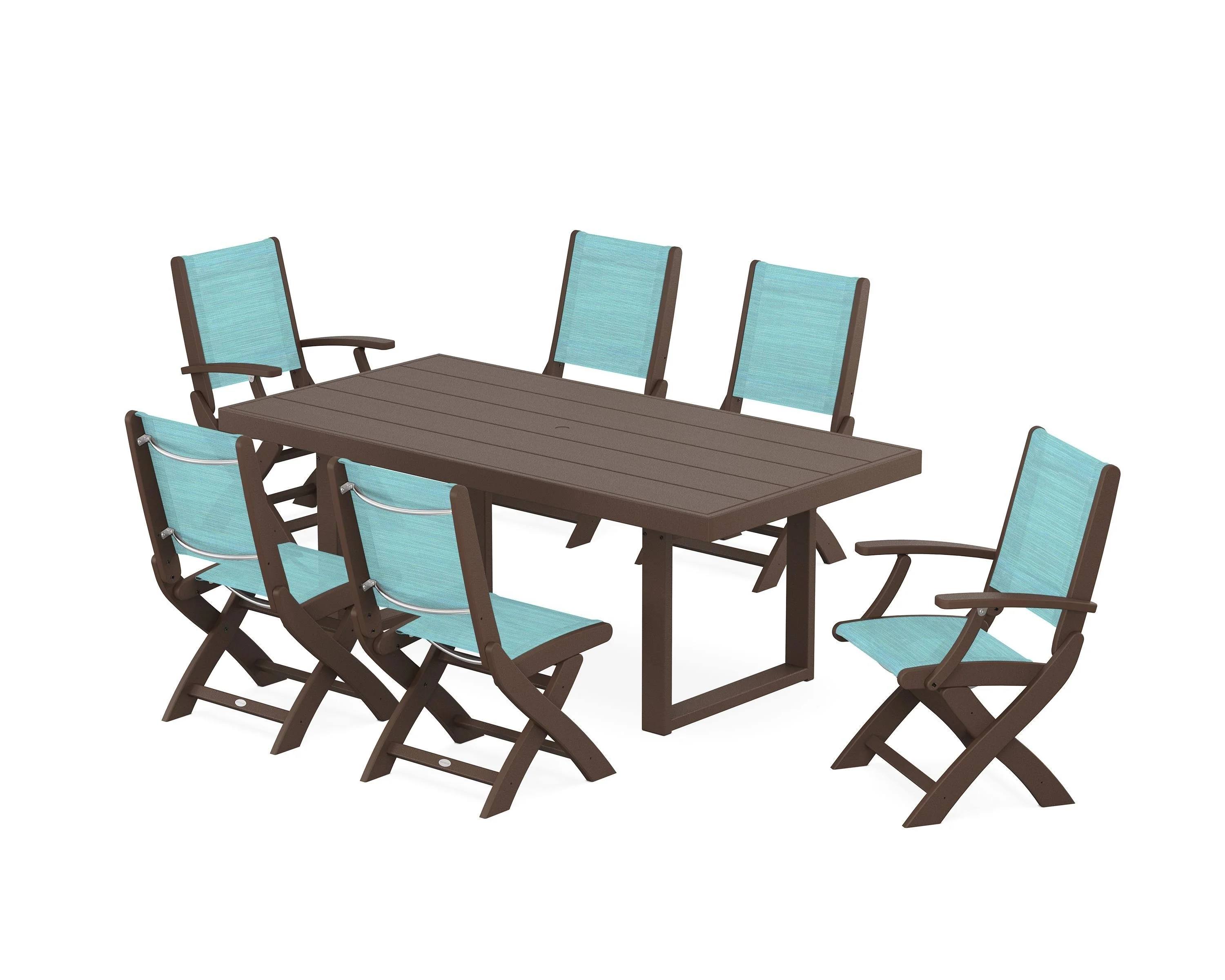 Coastal Folding Chair 7-Piece Dining Set with Trestle Legs - Image 62
