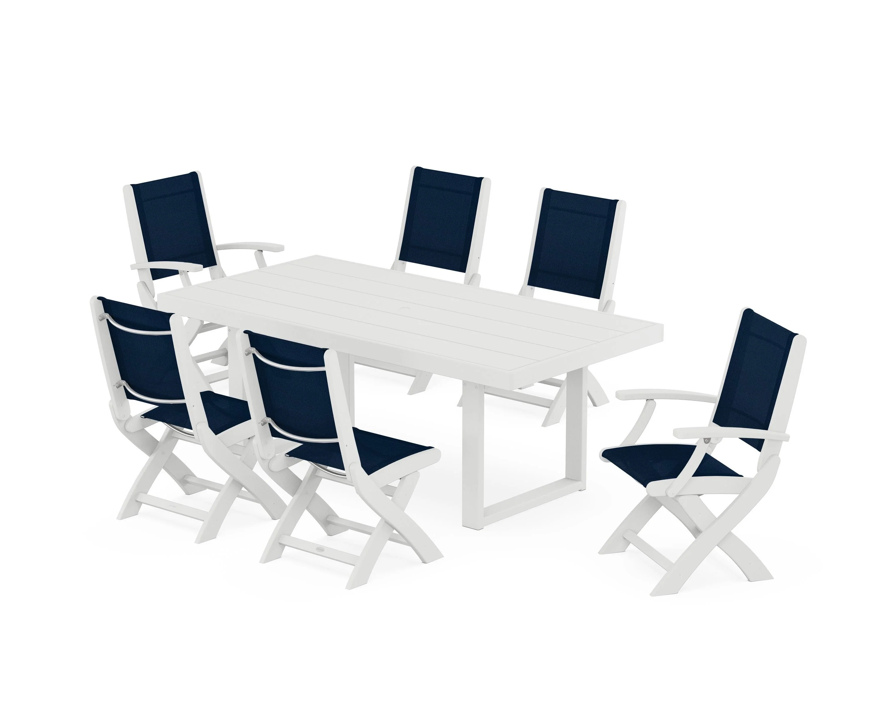 Coastal Folding Chair 7-Piece Dining Set with Trestle Legs - Image 64