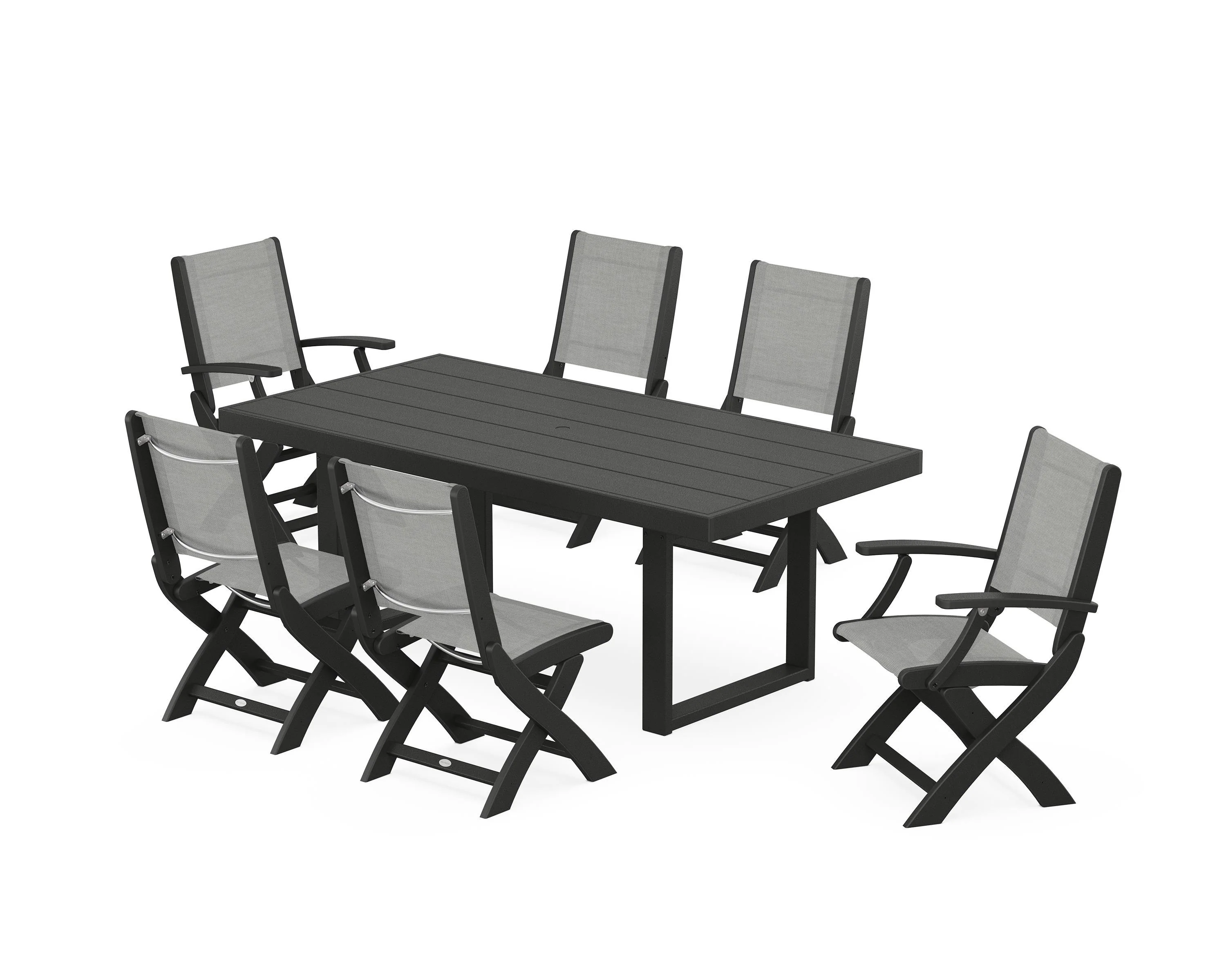 Coastal Folding Chair 7-Piece Dining Set with Trestle Legs - Image 65