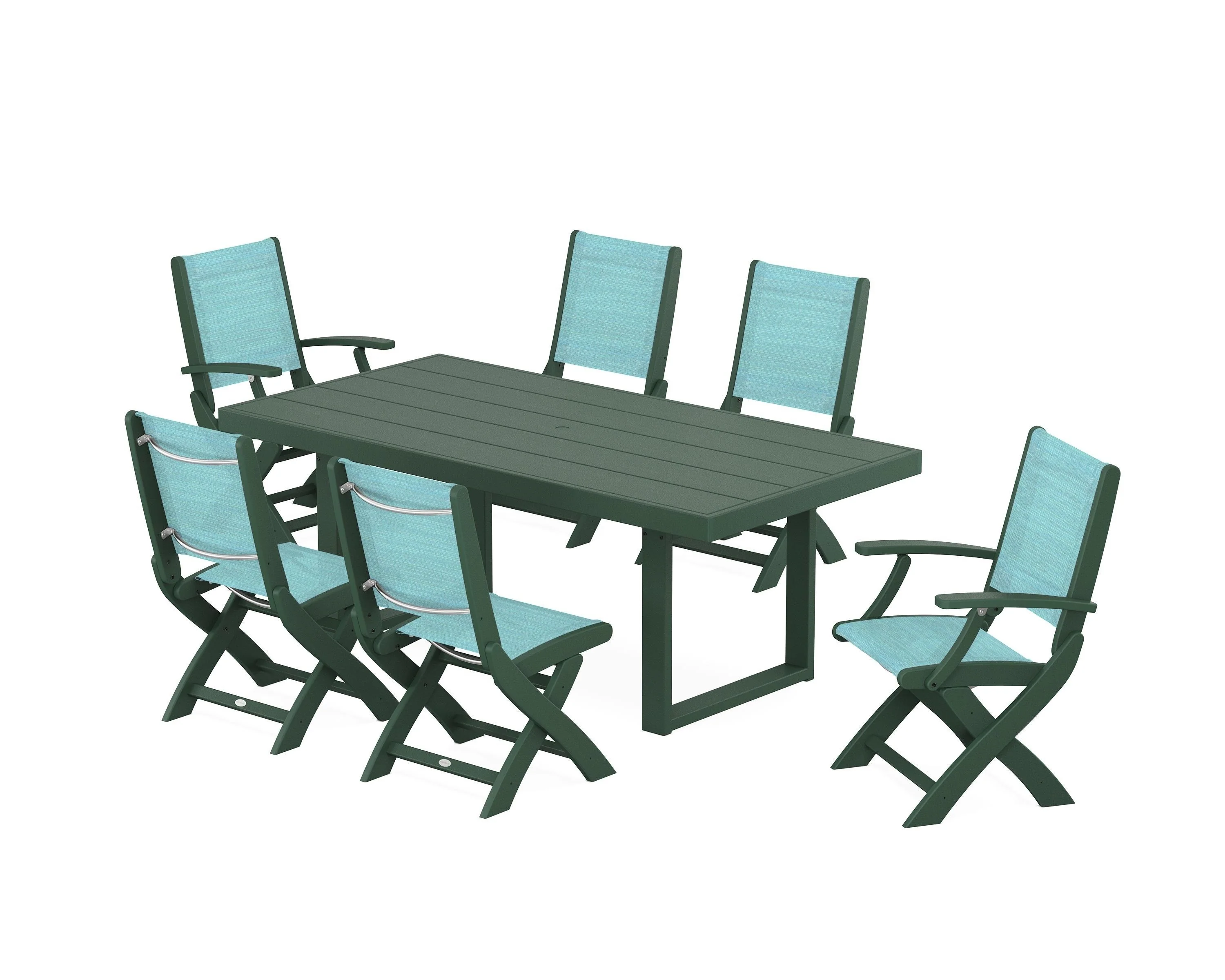 Coastal Folding Chair 7-Piece Dining Set with Trestle Legs - Image 66