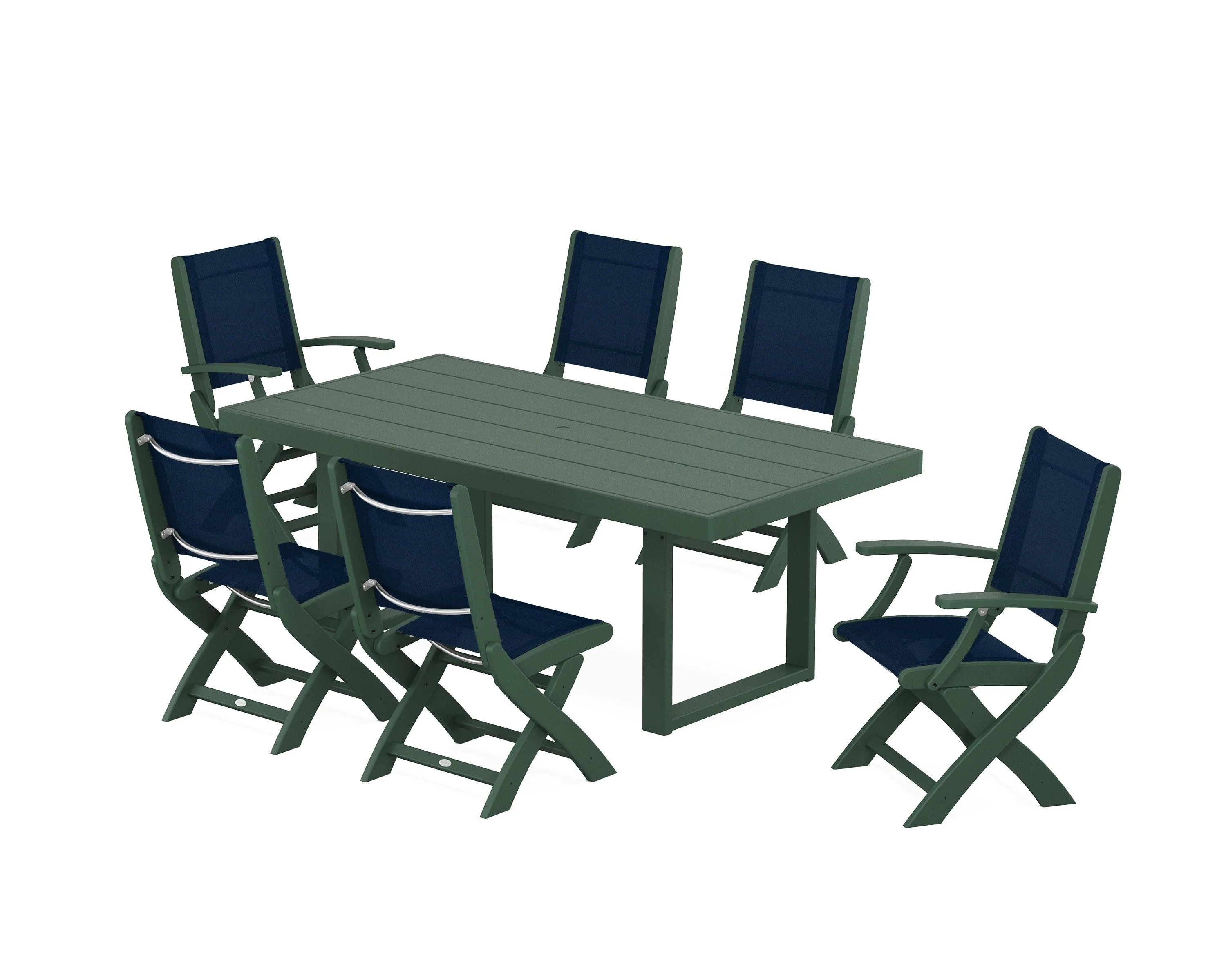 Coastal Folding Chair 7-Piece Dining Set with Trestle Legs - Image 69