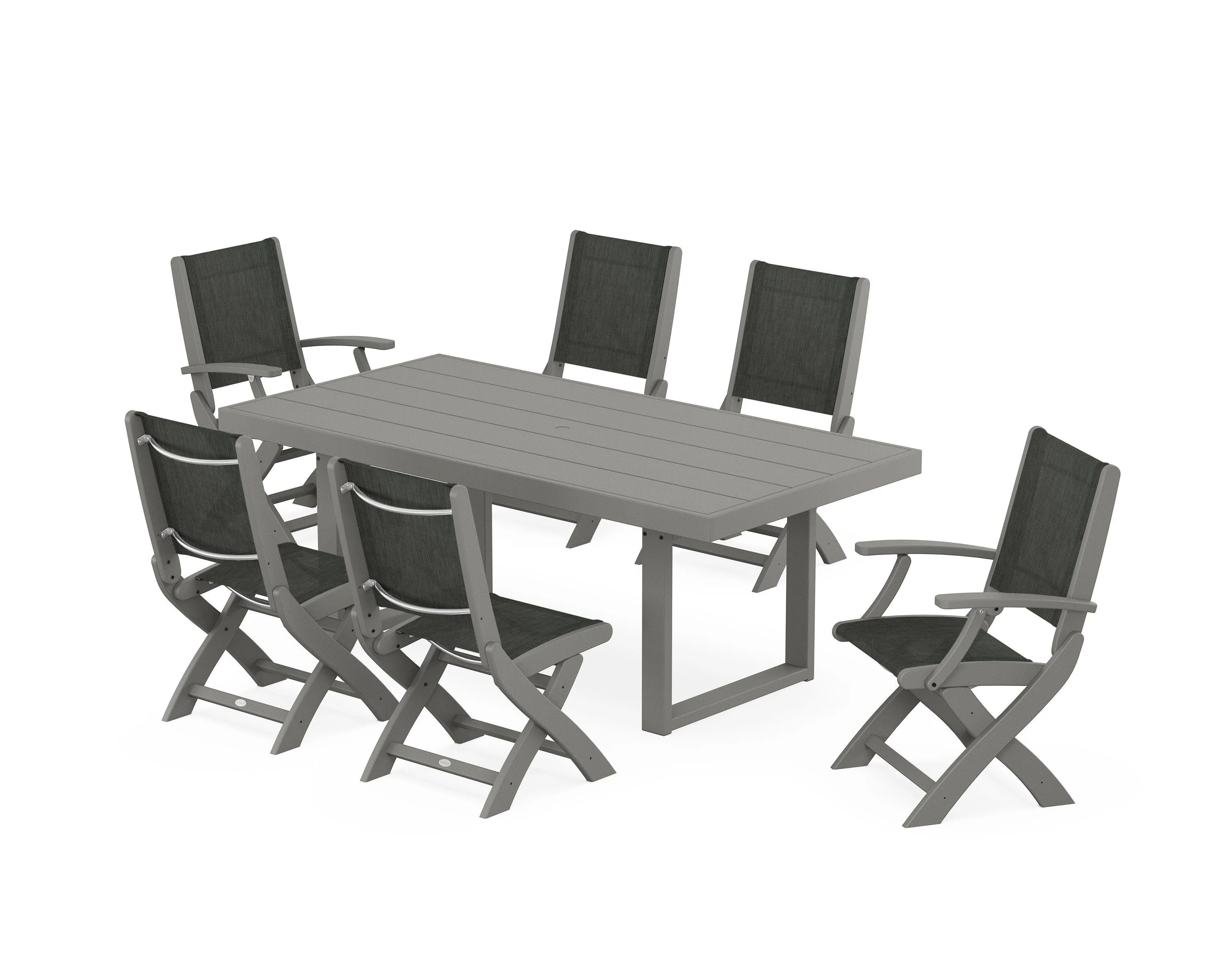 Coastal Folding Chair 7-Piece Dining Set with Trestle Legs - Image 70