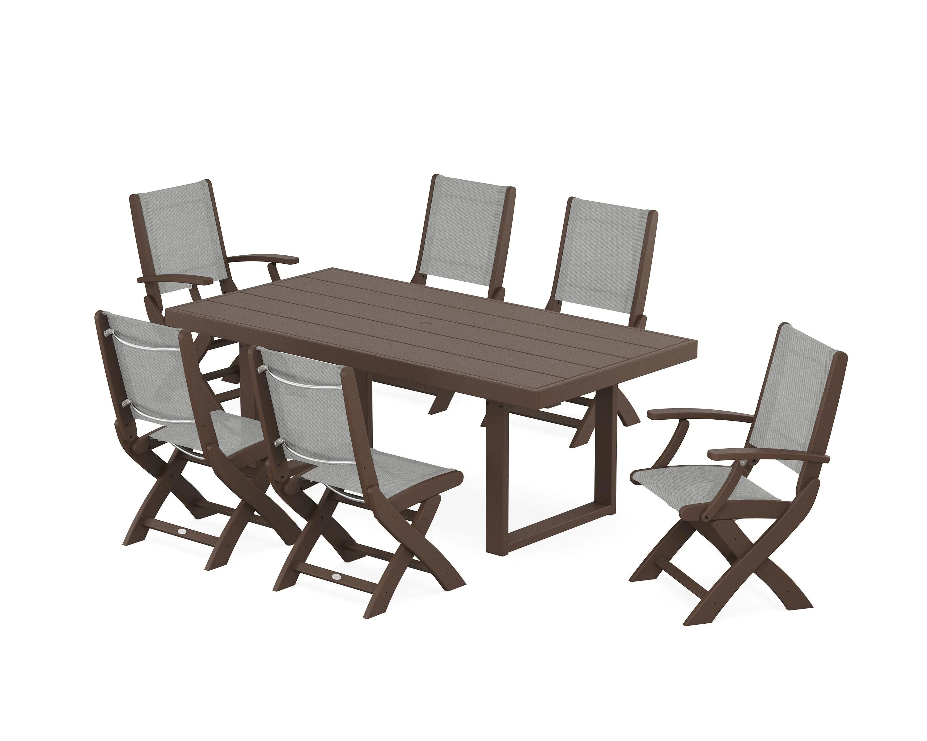 Coastal Folding Chair 7-Piece Dining Set with Trestle Legs - Image 72