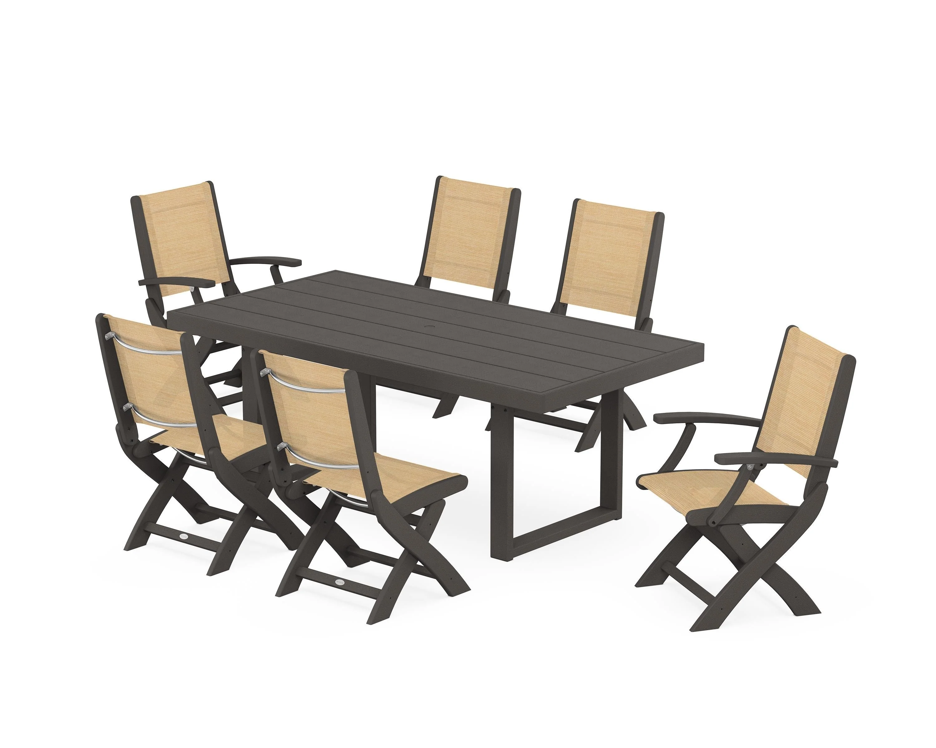 Coastal Folding Chair 7-Piece Dining Set with Trestle Legs - Image 74