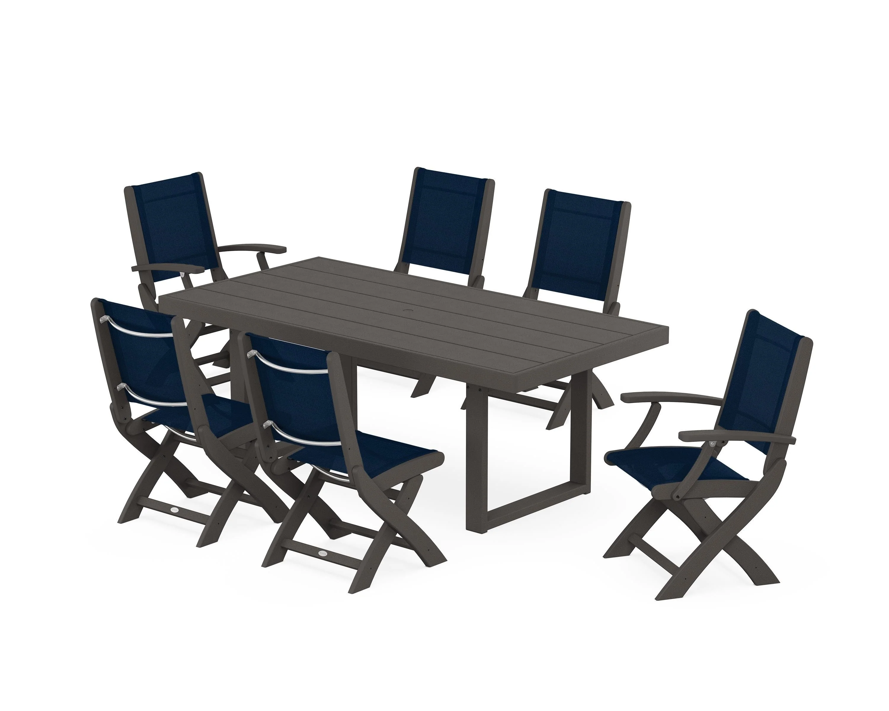 Coastal Folding Chair 7-Piece Dining Set with Trestle Legs - Image 76
