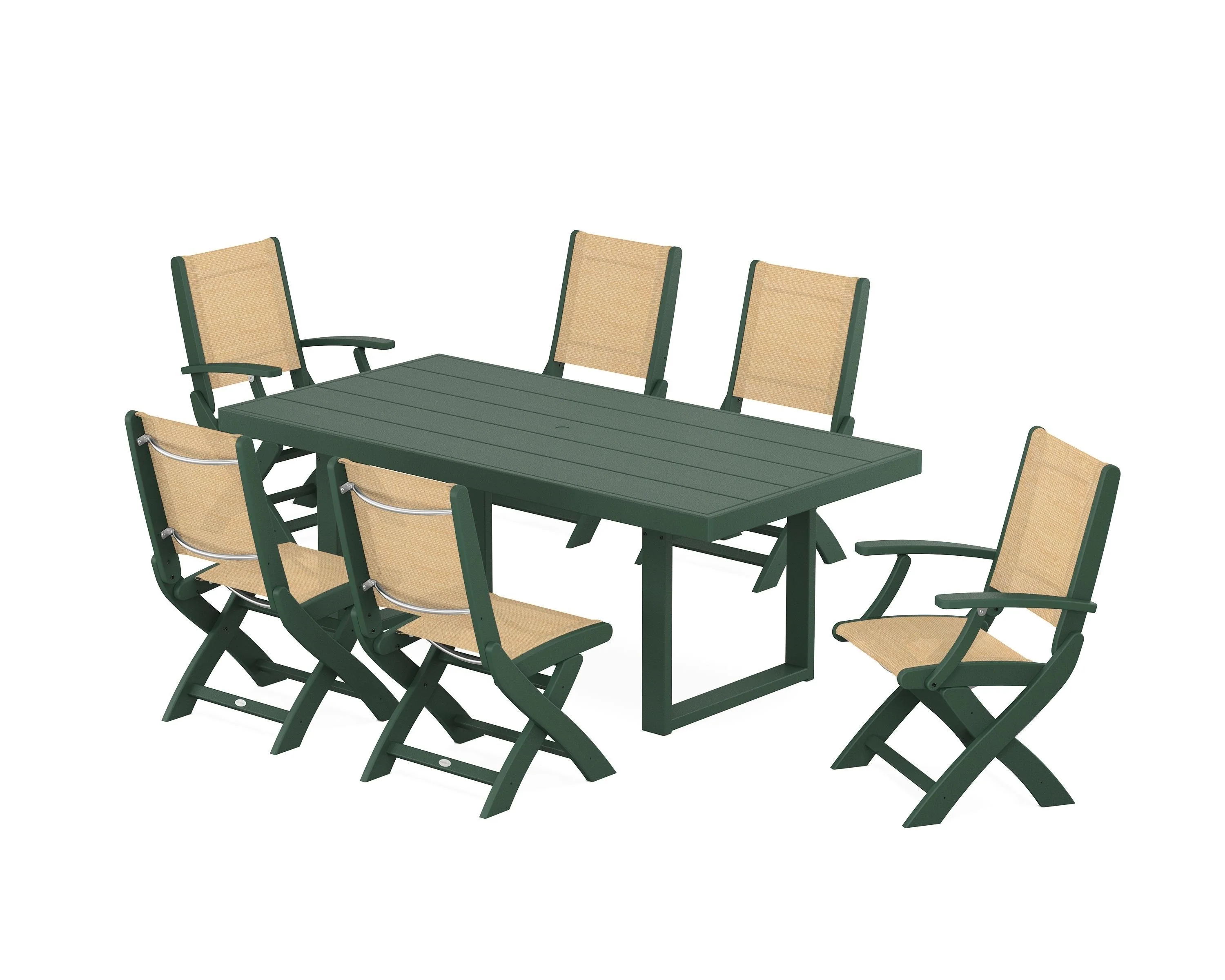 Coastal Folding Chair 7-Piece Dining Set with Trestle Legs - Image 77