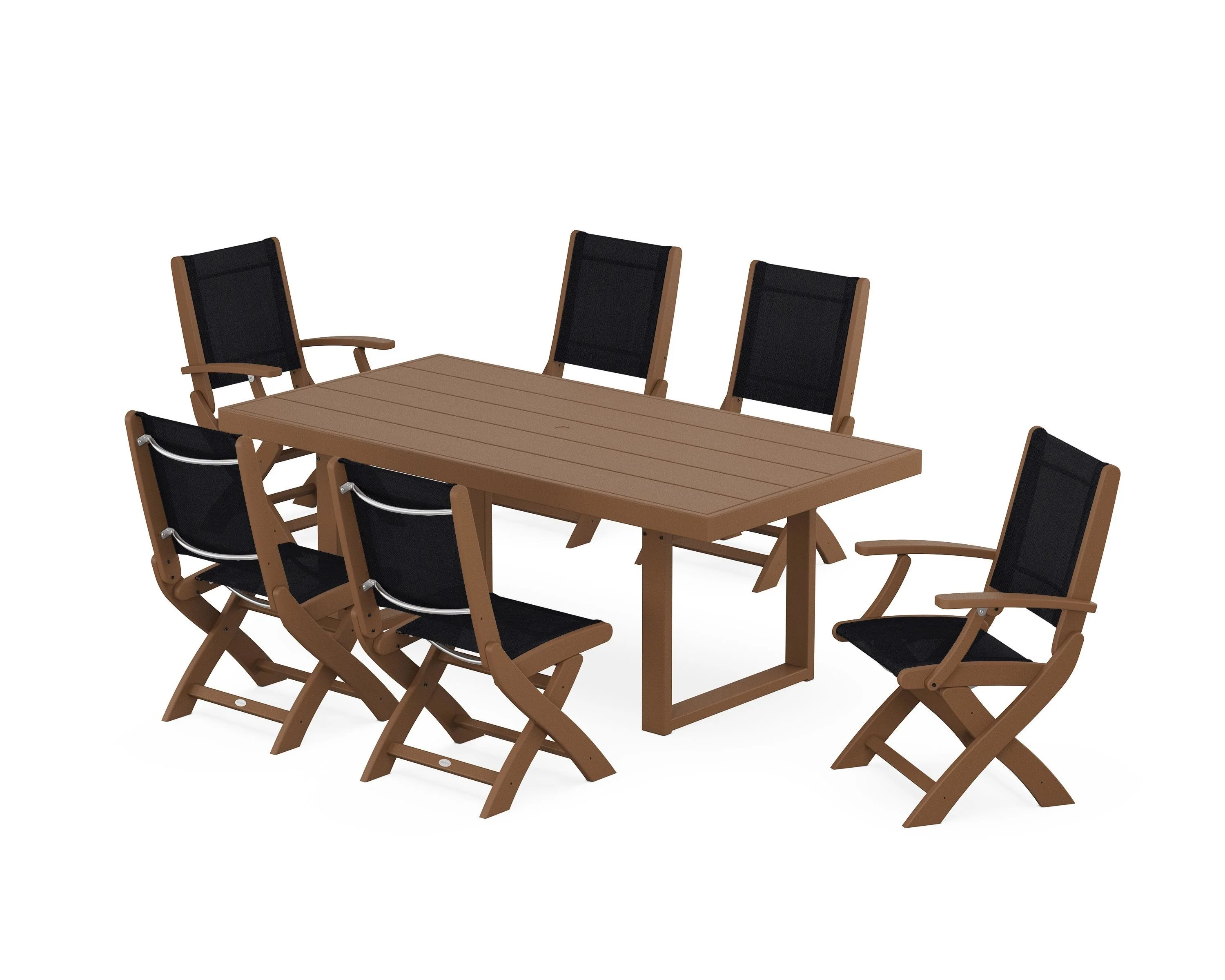 Coastal Folding Chair 7-Piece Dining Set with Trestle Legs - Image 78