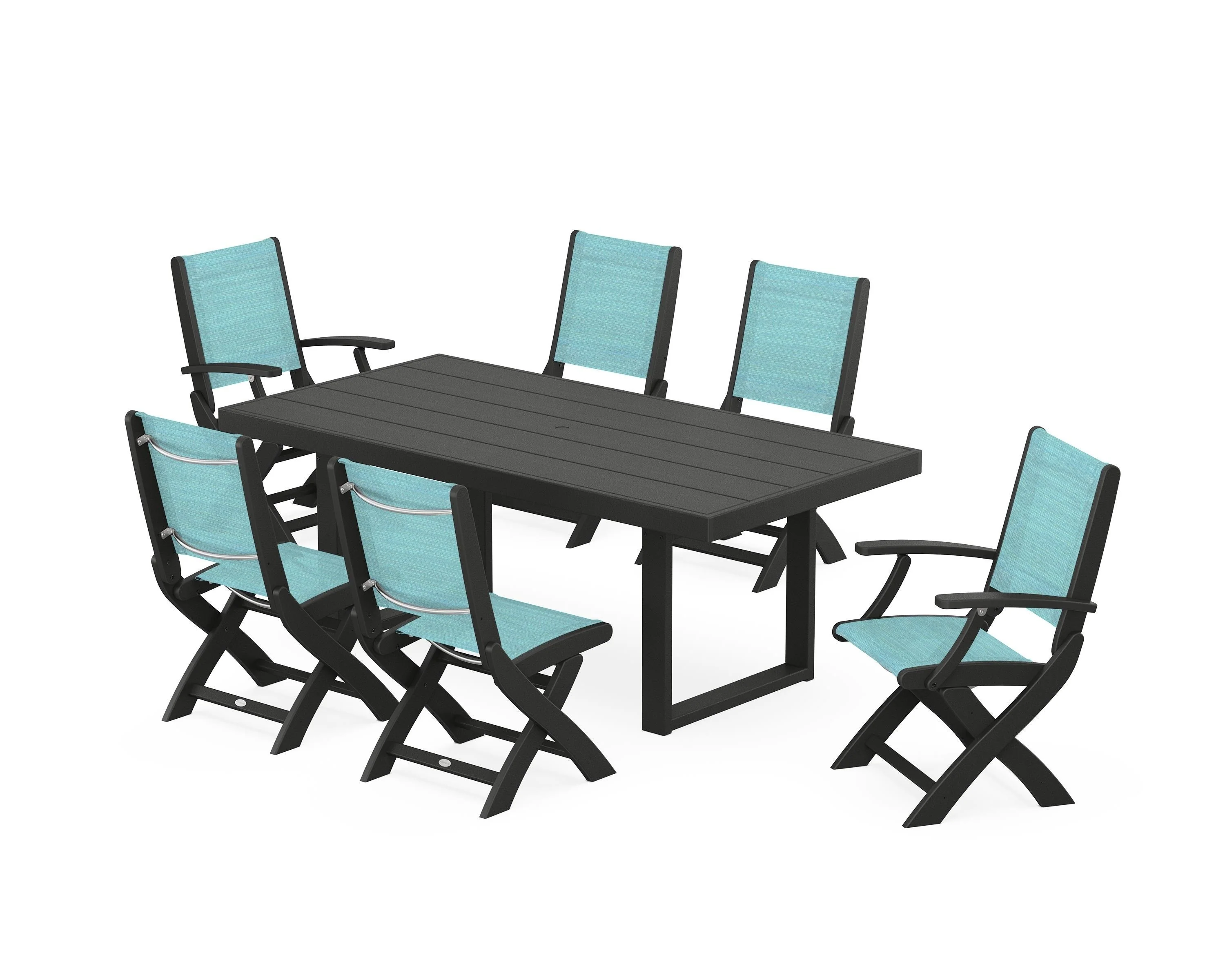 Coastal Folding Chair 7-Piece Dining Set with Trestle Legs - Image 81