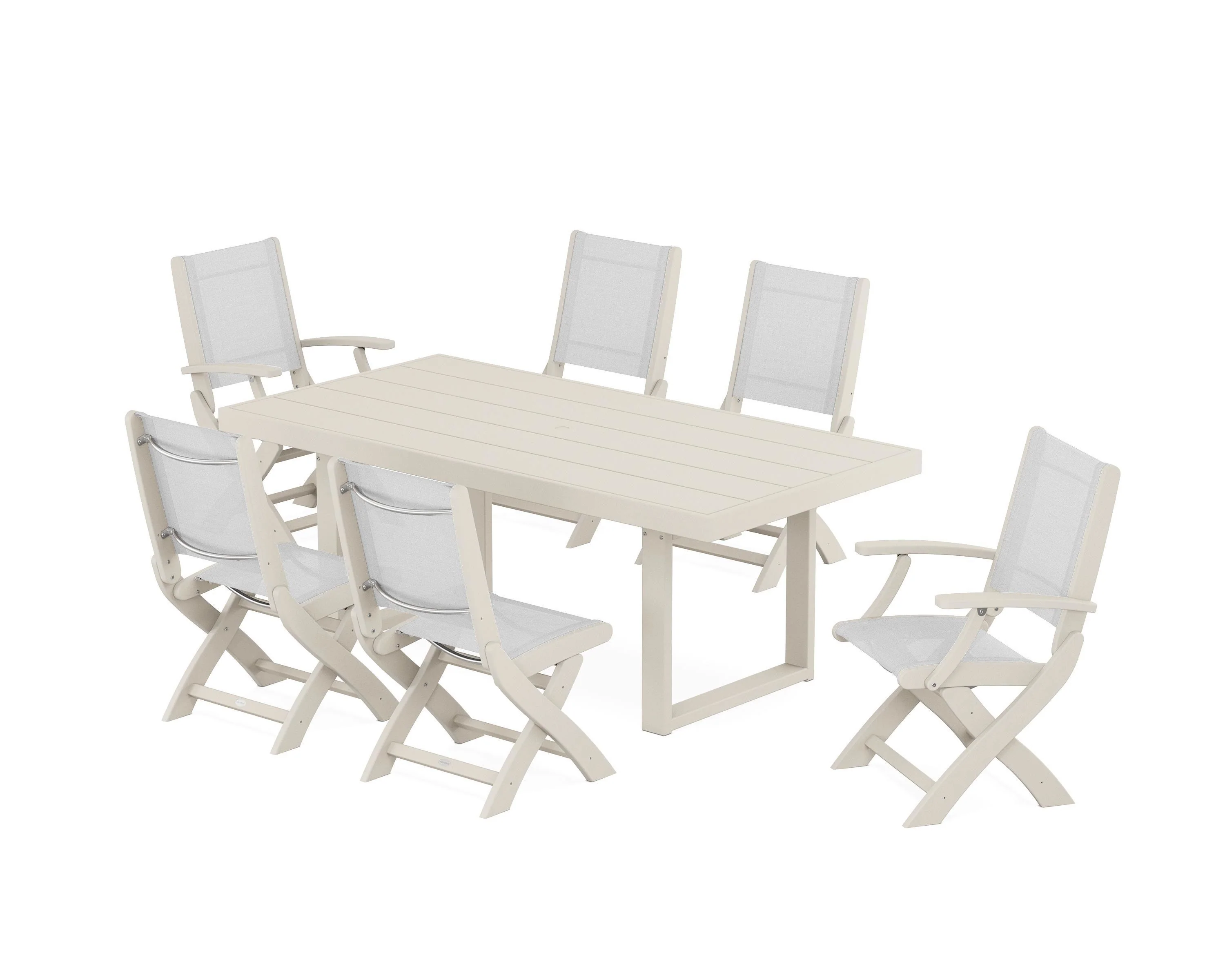 Coastal Folding Chair 7-Piece Dining Set with Trestle Legs - Image 82