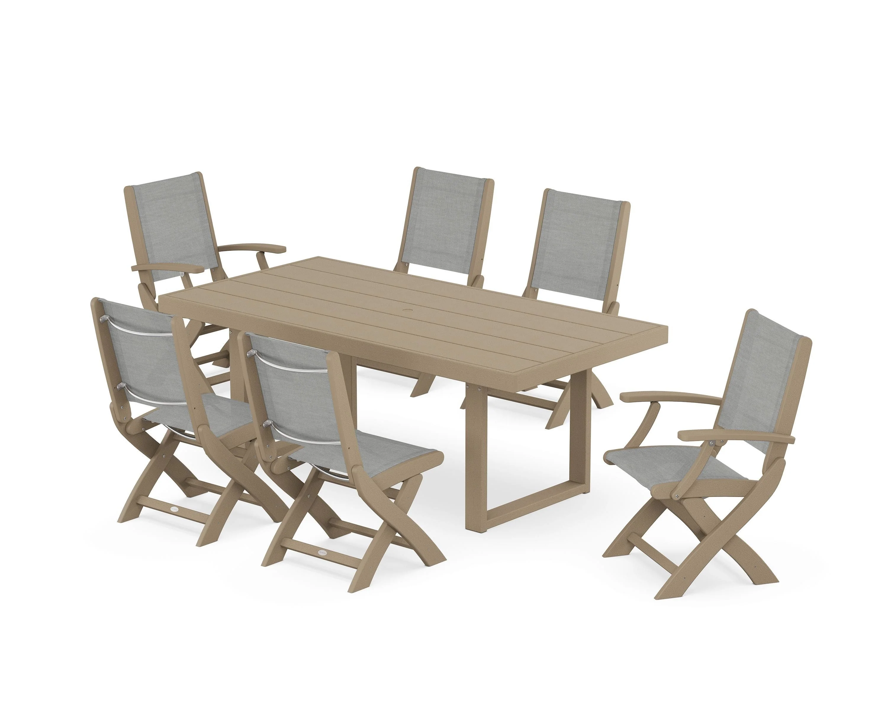Coastal Folding Chair 7-Piece Dining Set with Trestle Legs - Image 85