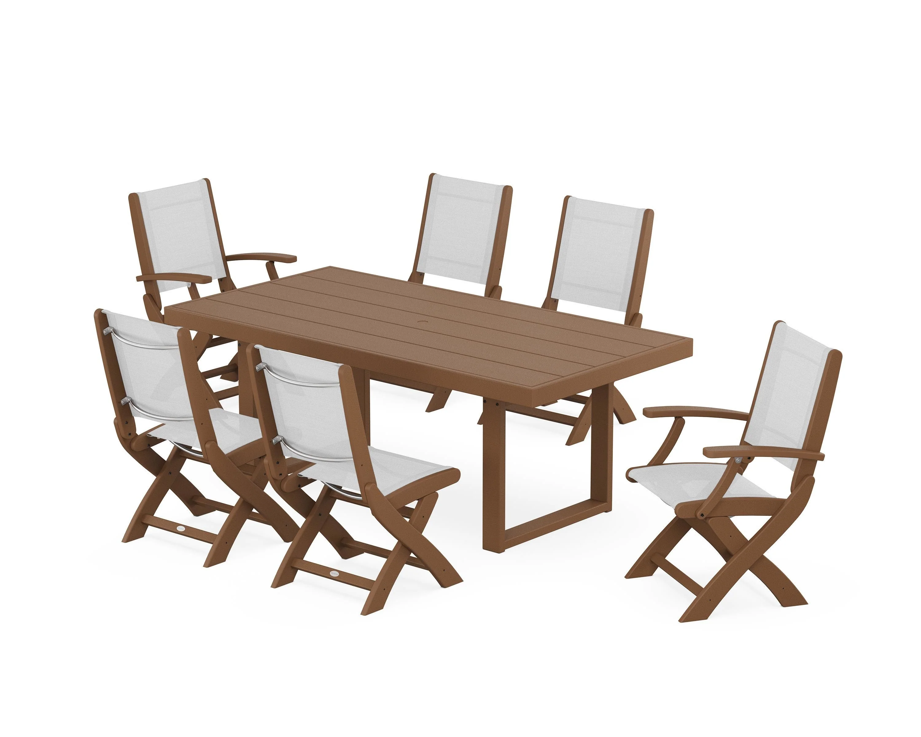 Coastal Folding Chair 7-Piece Dining Set with Trestle Legs - Image 86