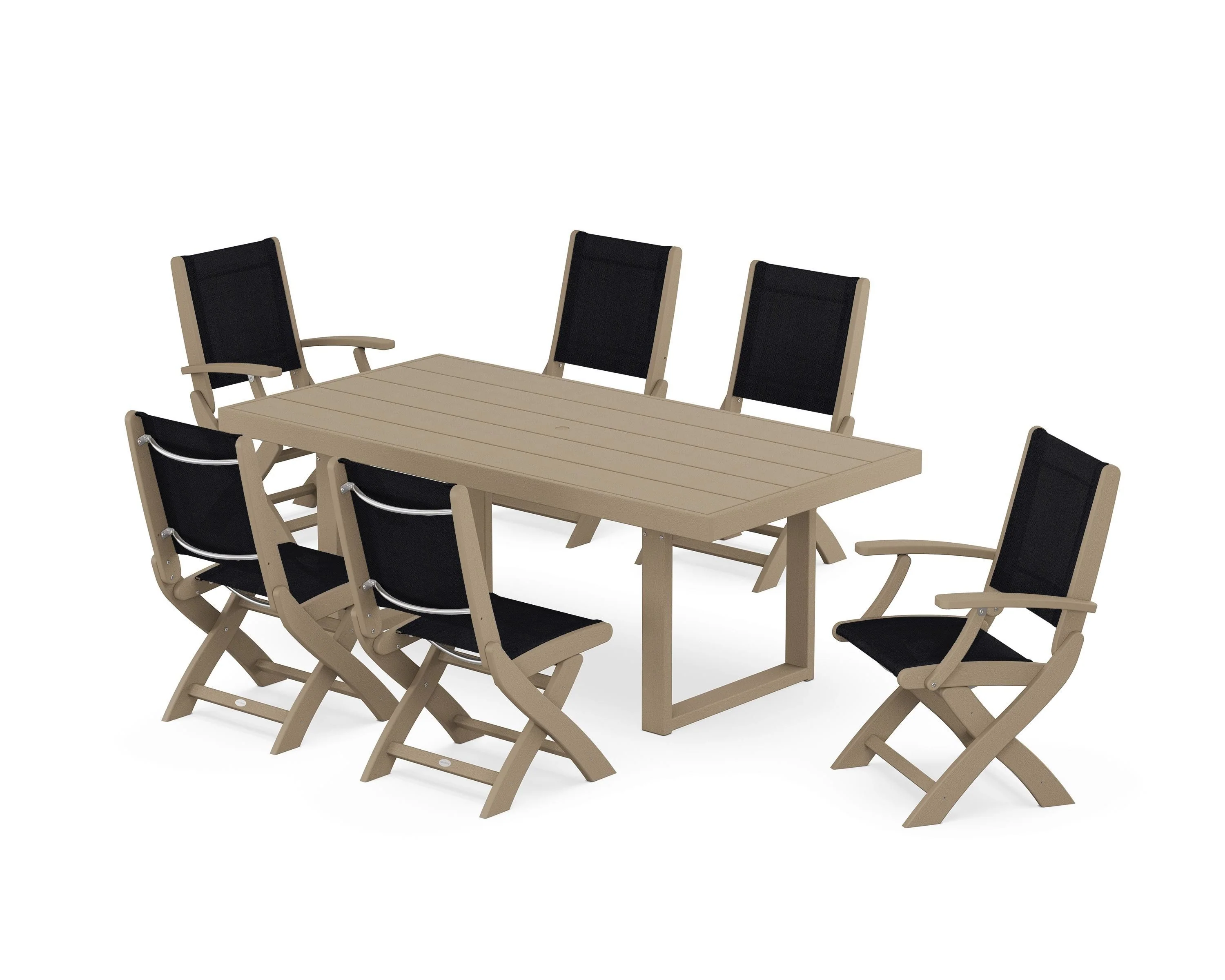 Coastal Folding Chair 7-Piece Dining Set with Trestle Legs - Image 87