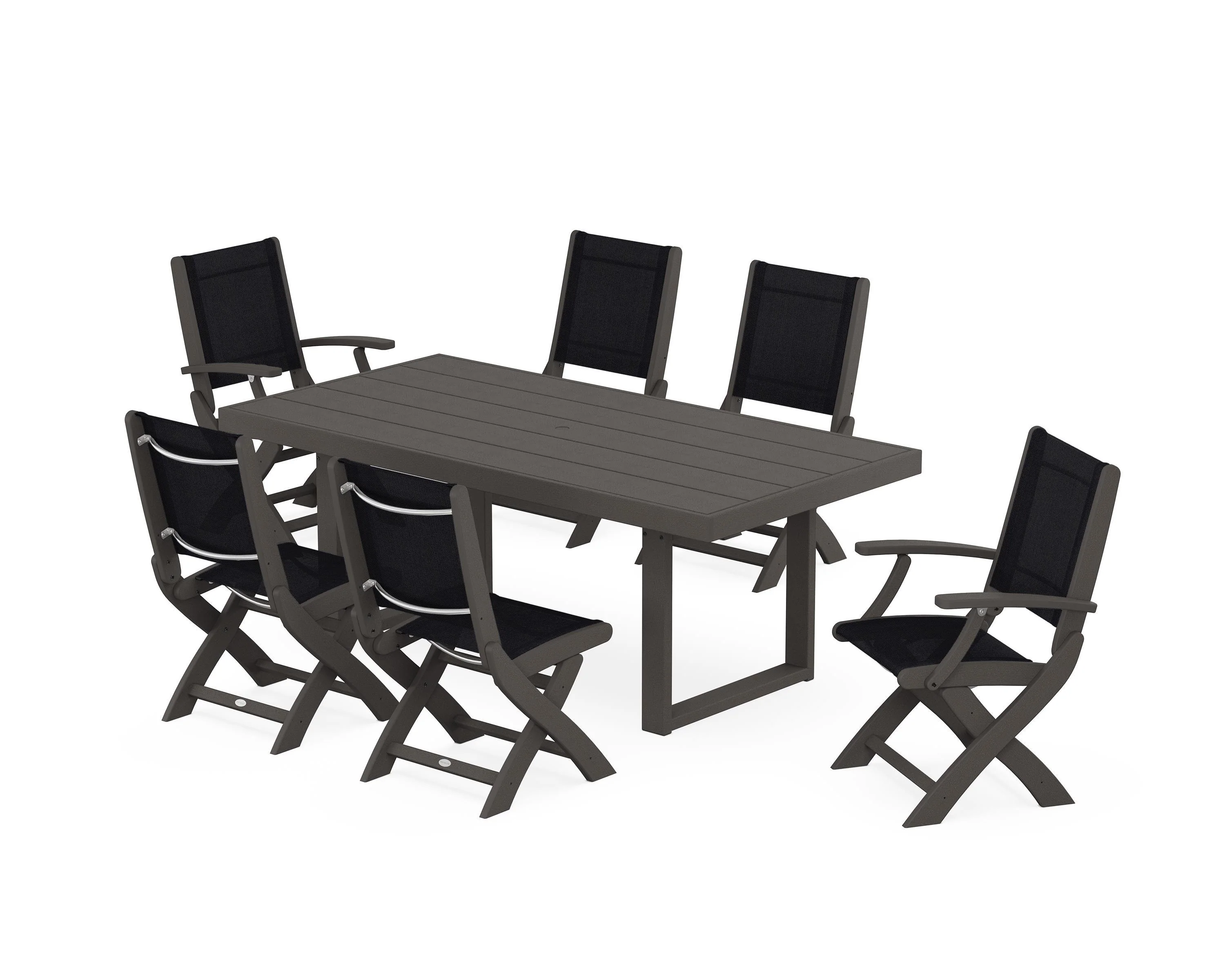 Coastal Folding Chair 7-Piece Dining Set with Trestle Legs - Image 88