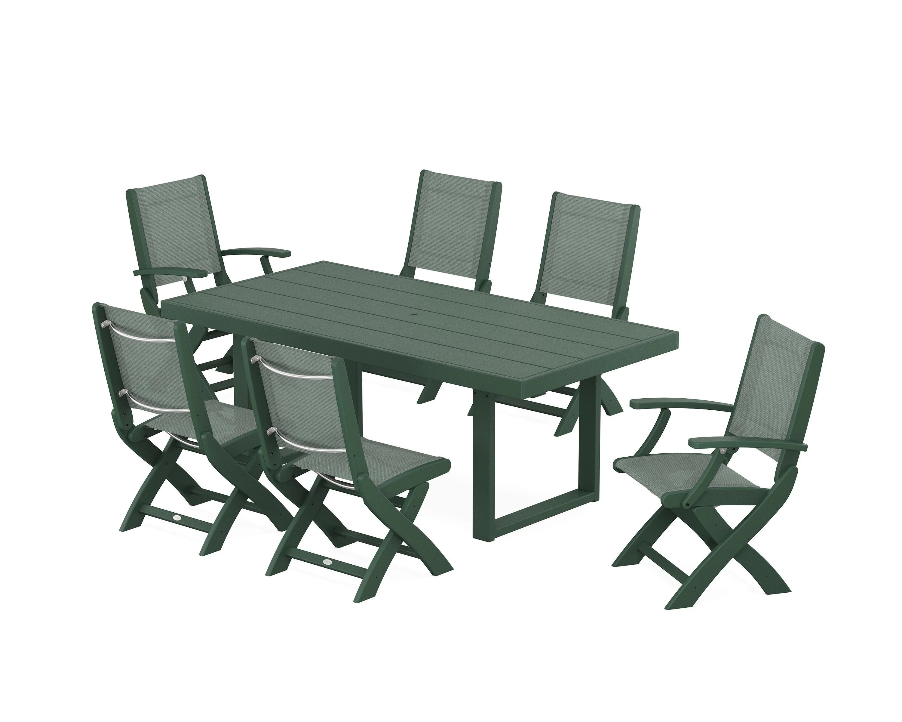 Coastal Folding Chair 7-Piece Dining Set with Trestle Legs - Image 90