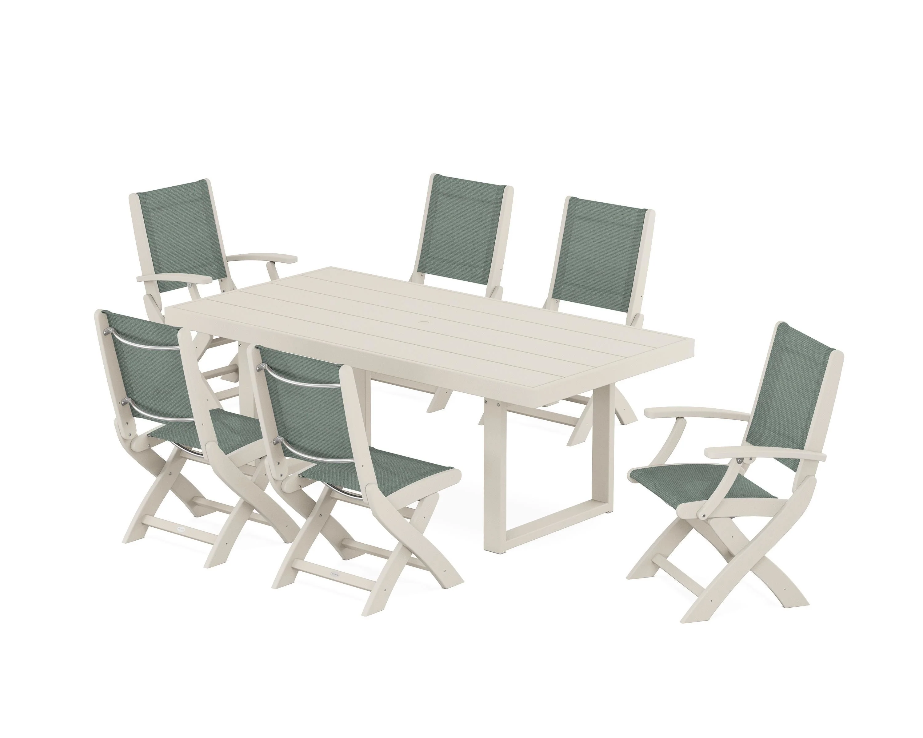 Coastal Folding Chair 7-Piece Dining Set with Trestle Legs - Image 91