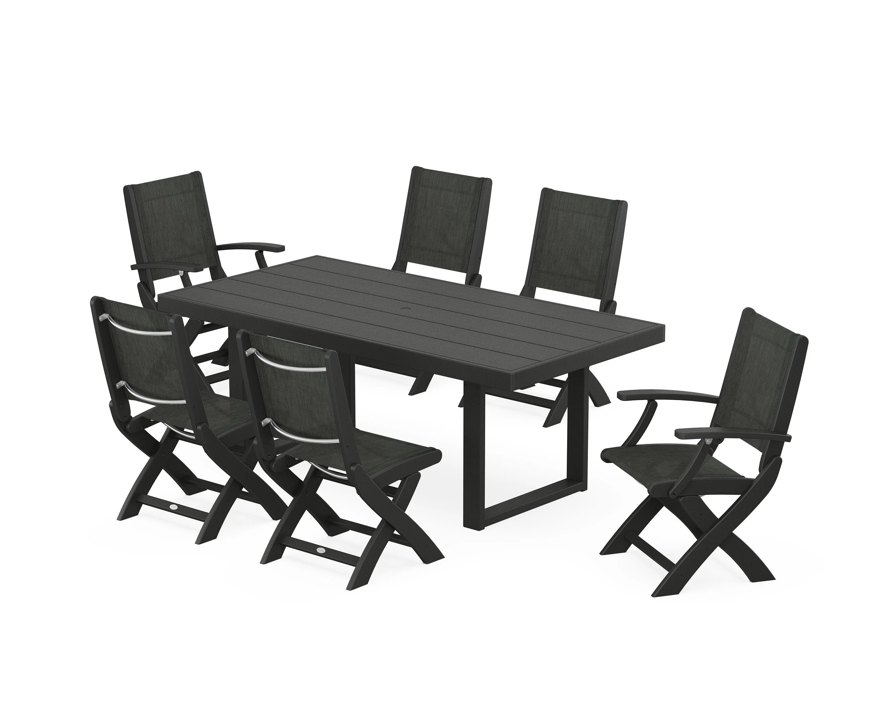 Coastal Folding Chair 7-Piece Dining Set with Trestle Legs - Image 94
