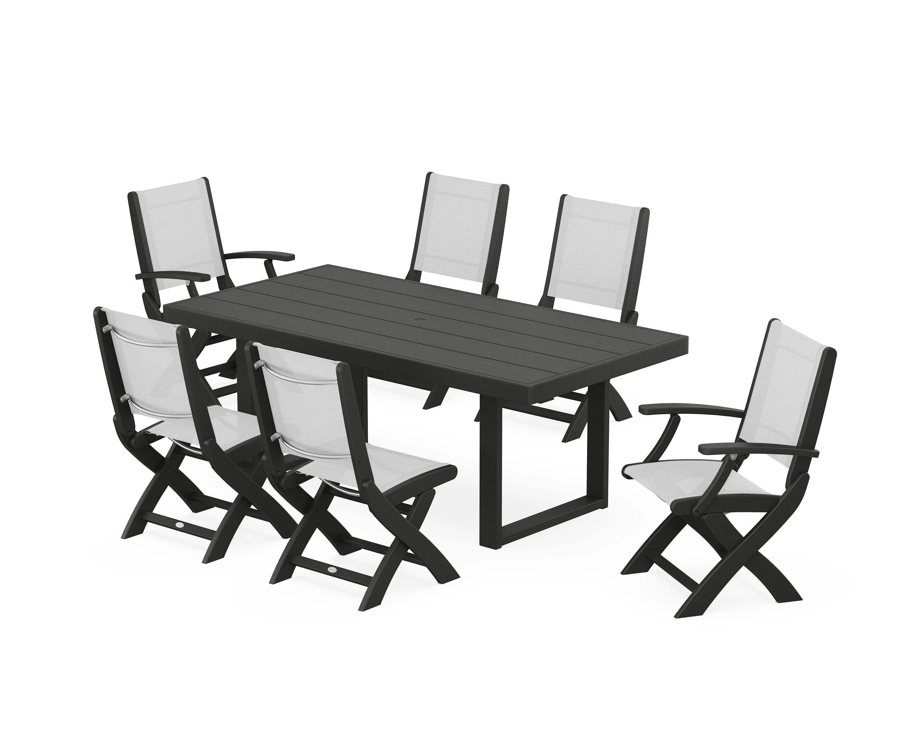 Coastal Folding Chair 7-Piece Dining Set with Trestle Legs - Image 95