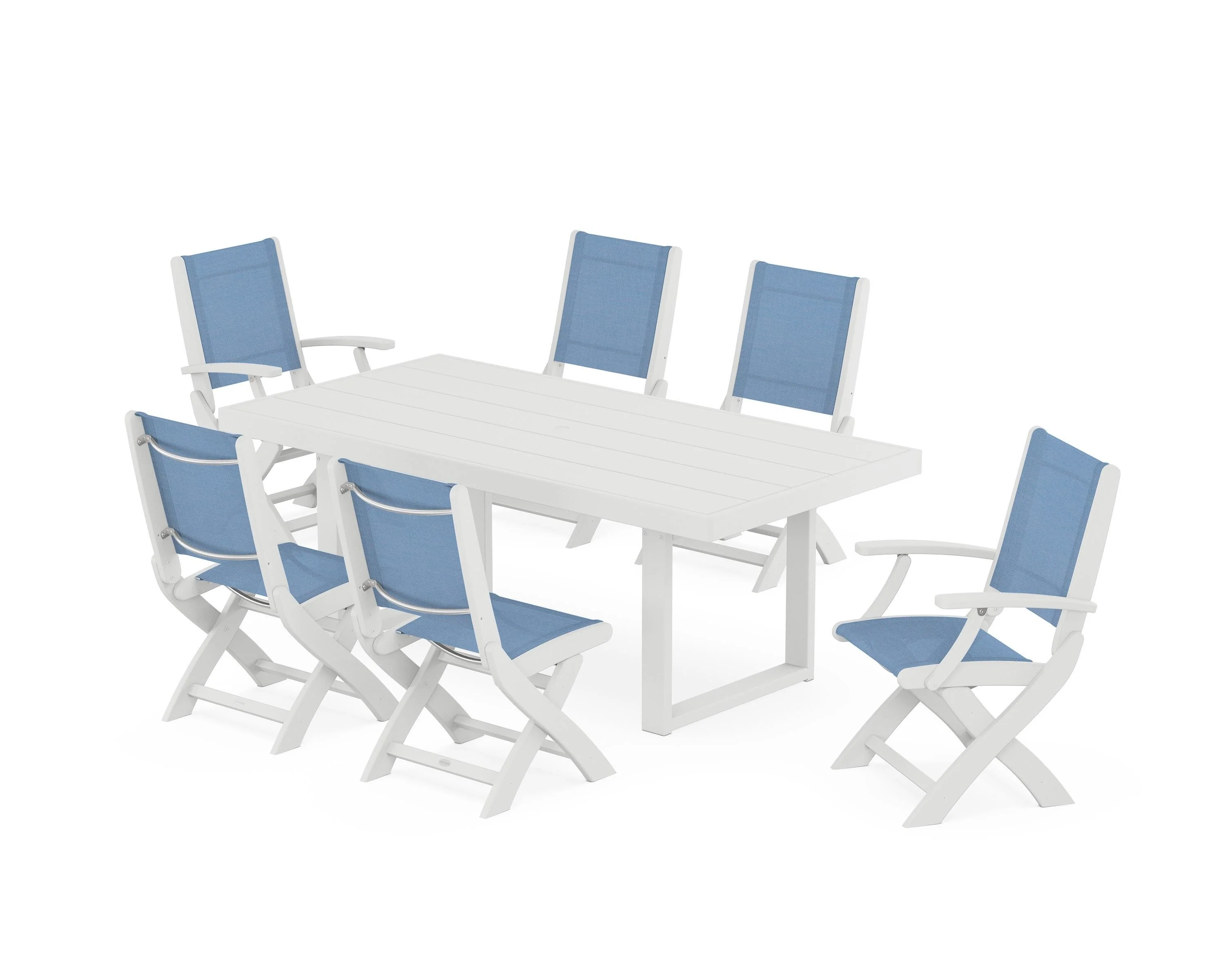 Coastal Folding Chair 7-Piece Dining Set with Trestle Legs - Image 97