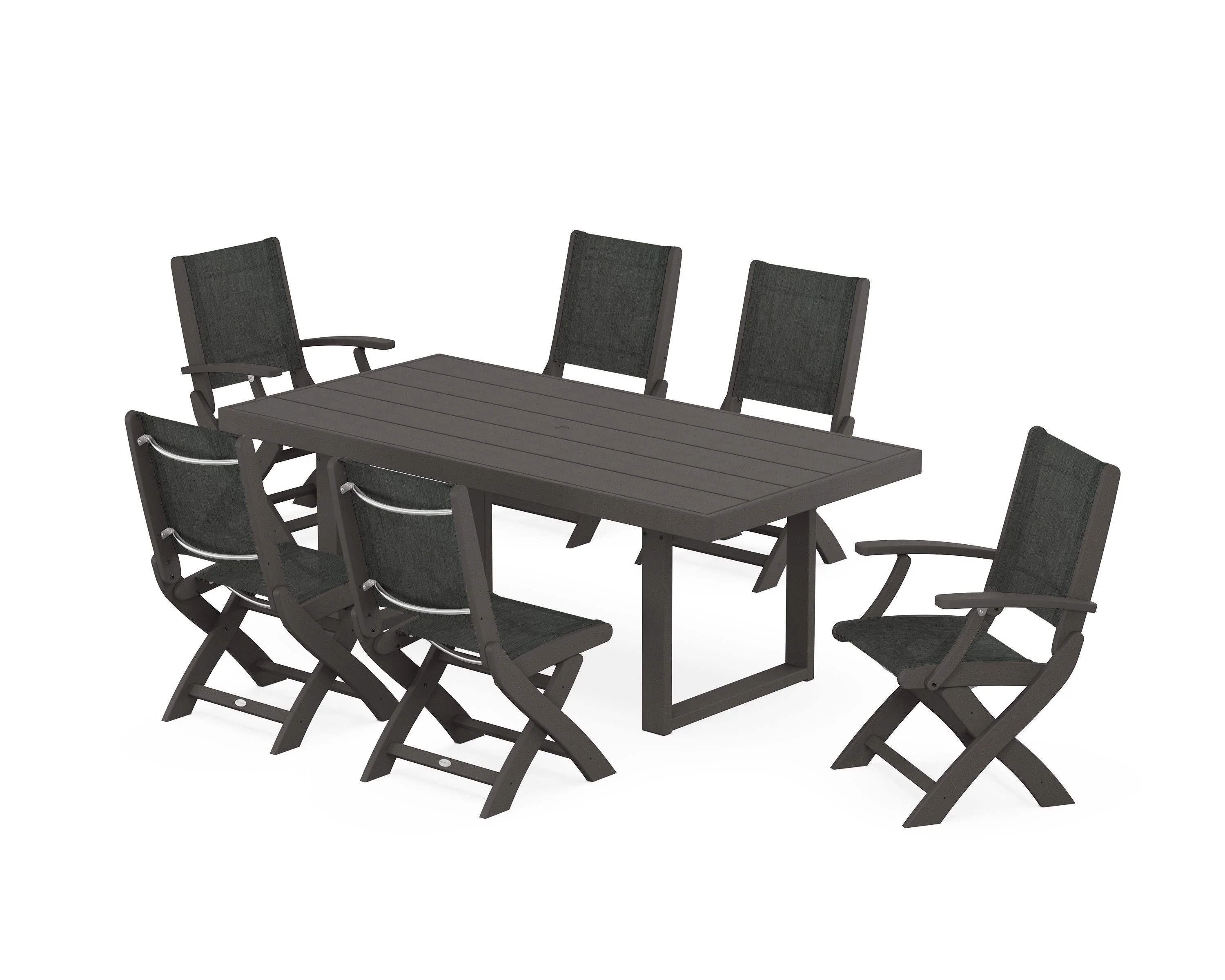Coastal Folding Chair 7-Piece Dining Set with Trestle Legs - Image 98