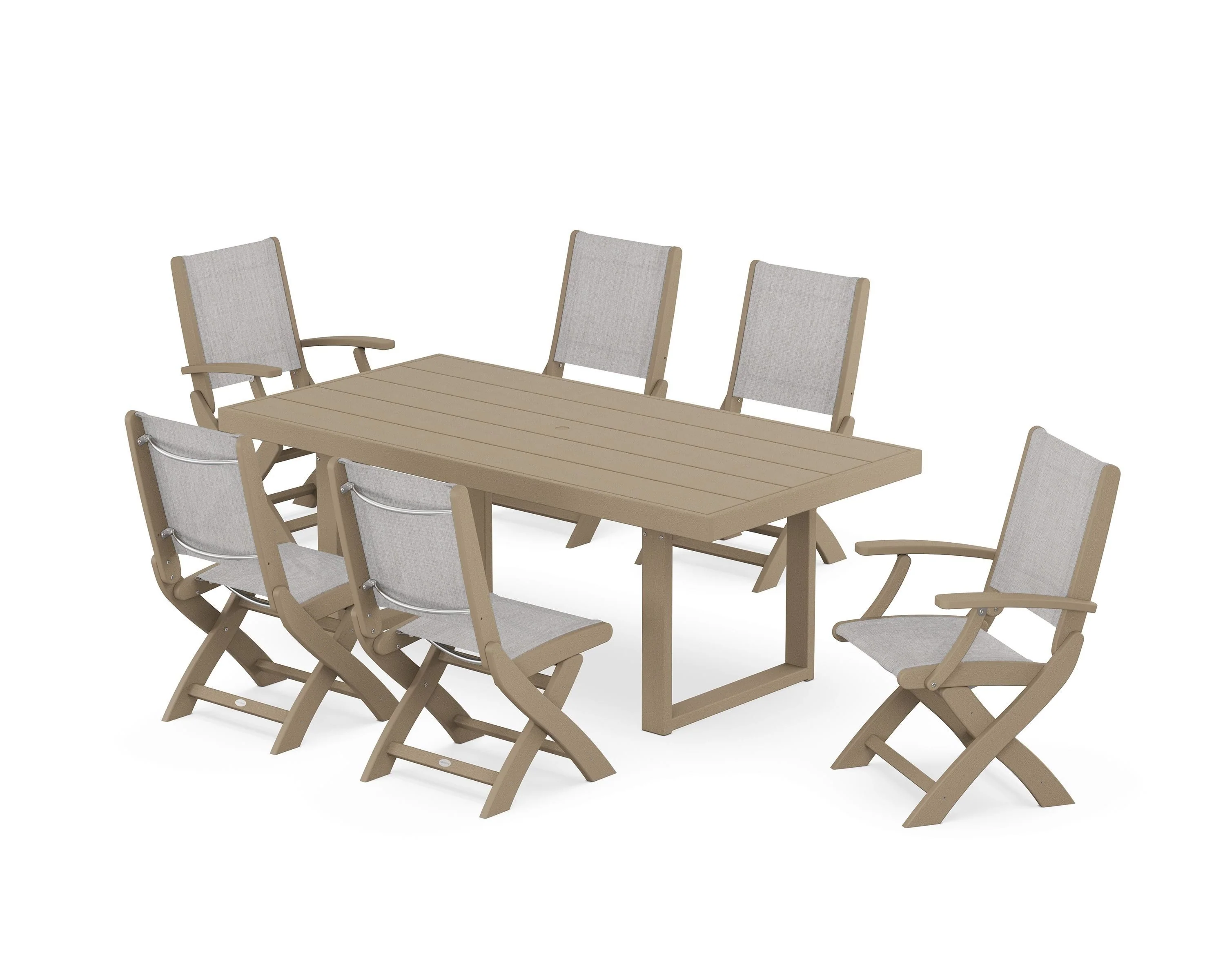 Coastal Folding Chair 7-Piece Dining Set with Trestle Legs - Image 99