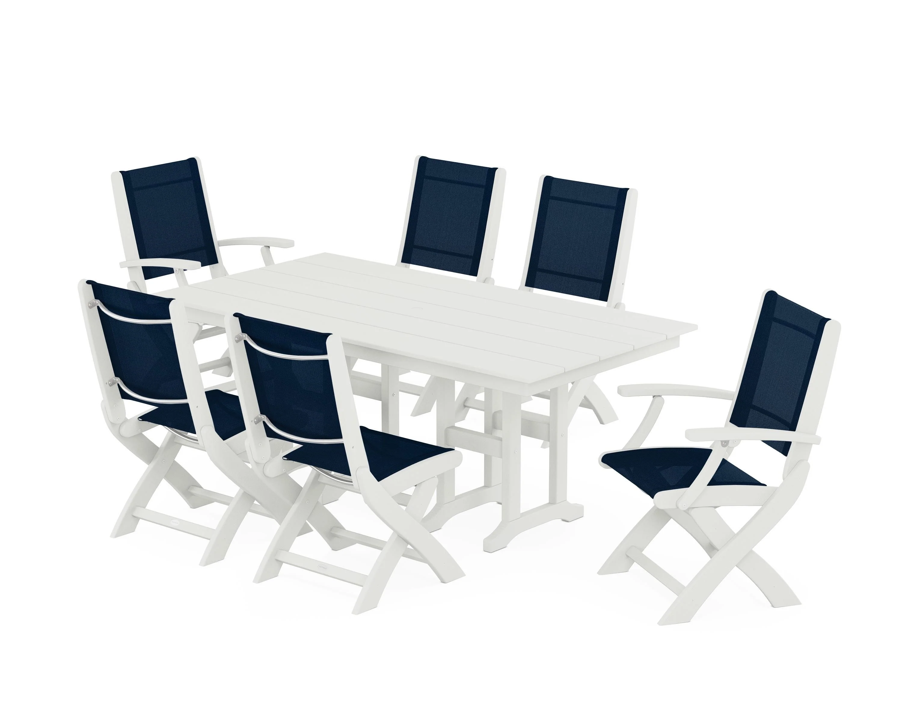 Coastal Folding Chair 7-Piece Farmhouse Dining Set - Image 10