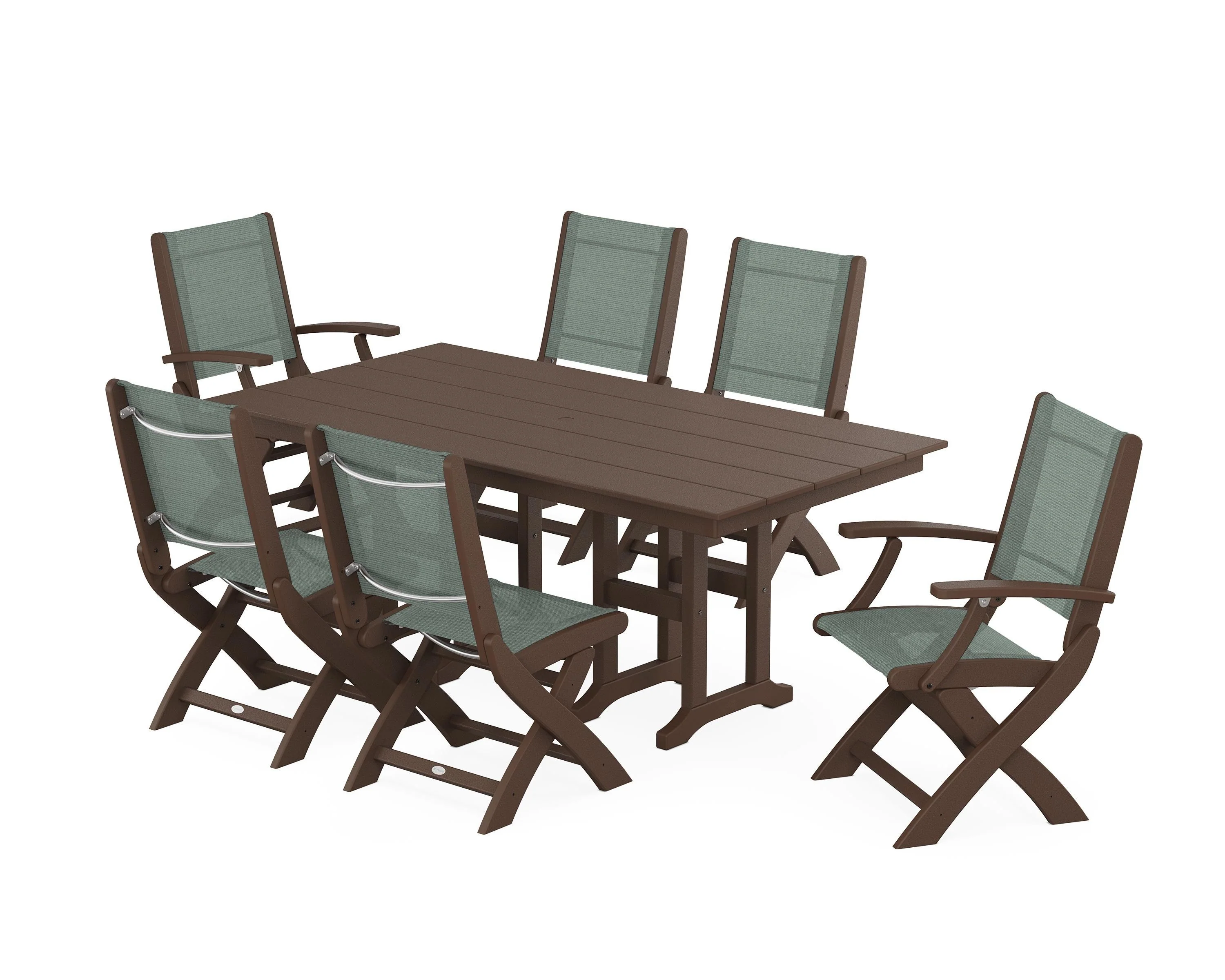 Coastal Folding Chair 7-Piece Farmhouse Dining Set - Image 100