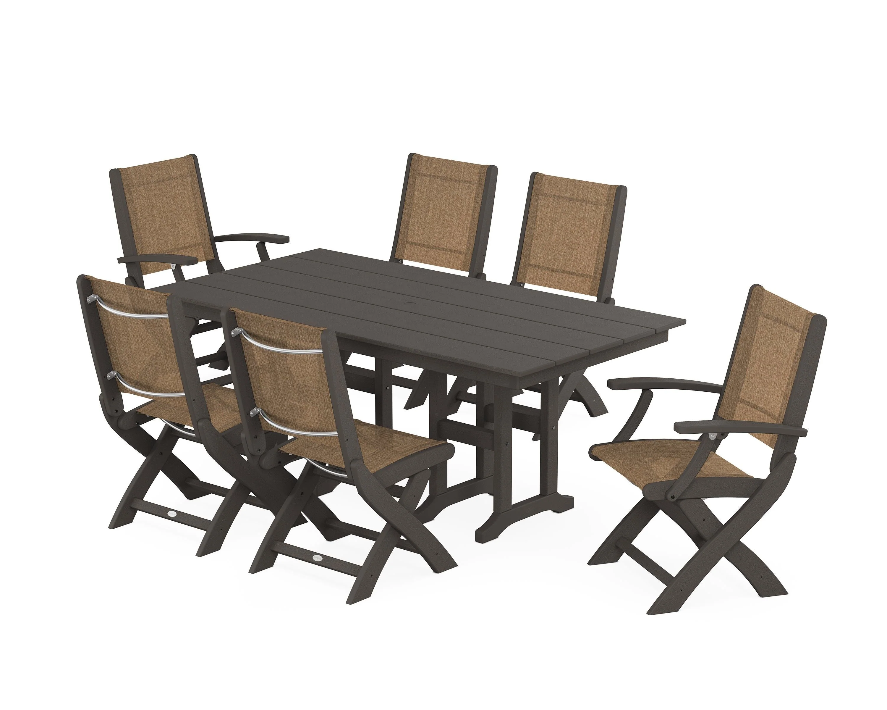 Coastal Folding Chair 7-Piece Farmhouse Dining Set - Image 101