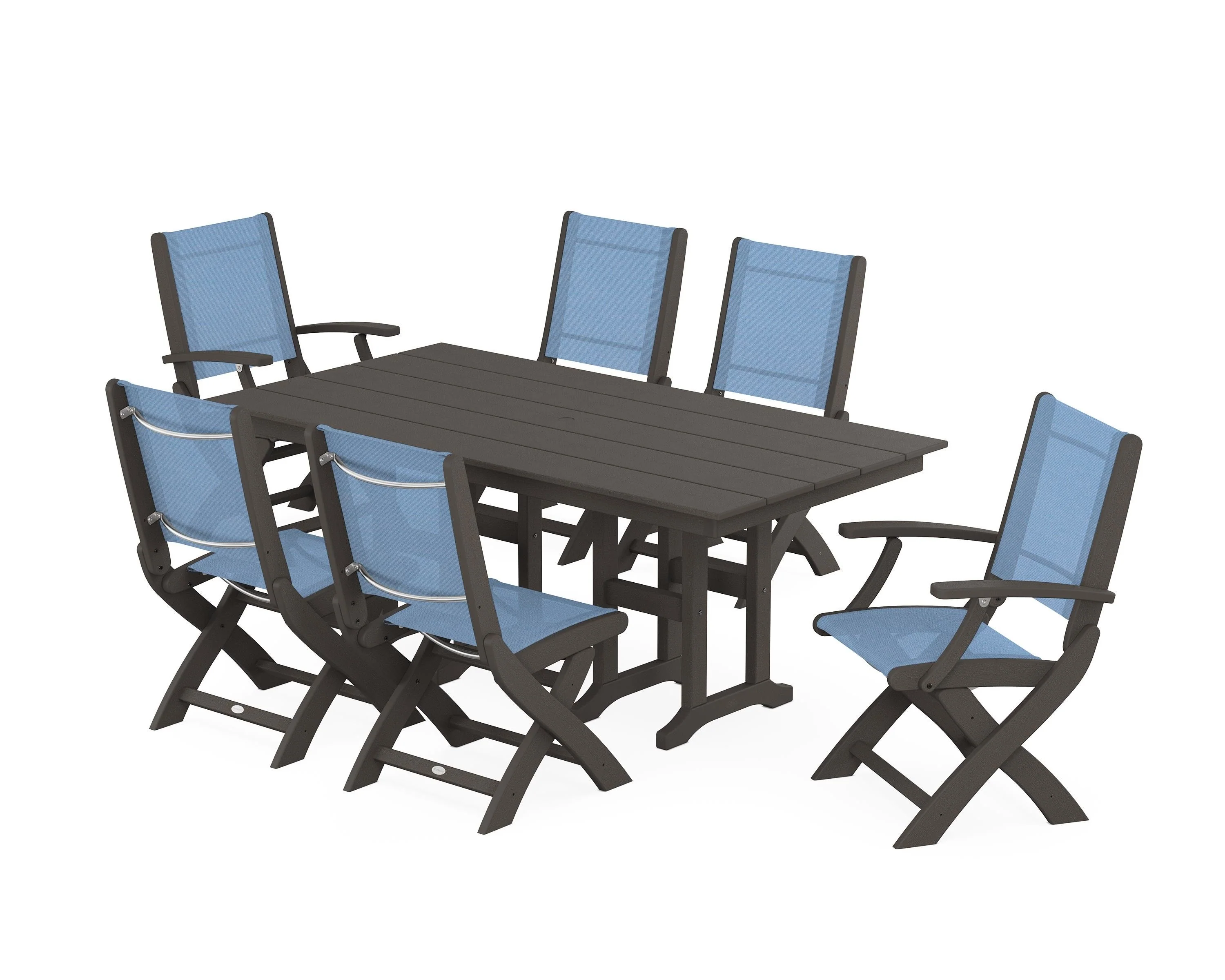 Coastal Folding Chair 7-Piece Farmhouse Dining Set - Image 103
