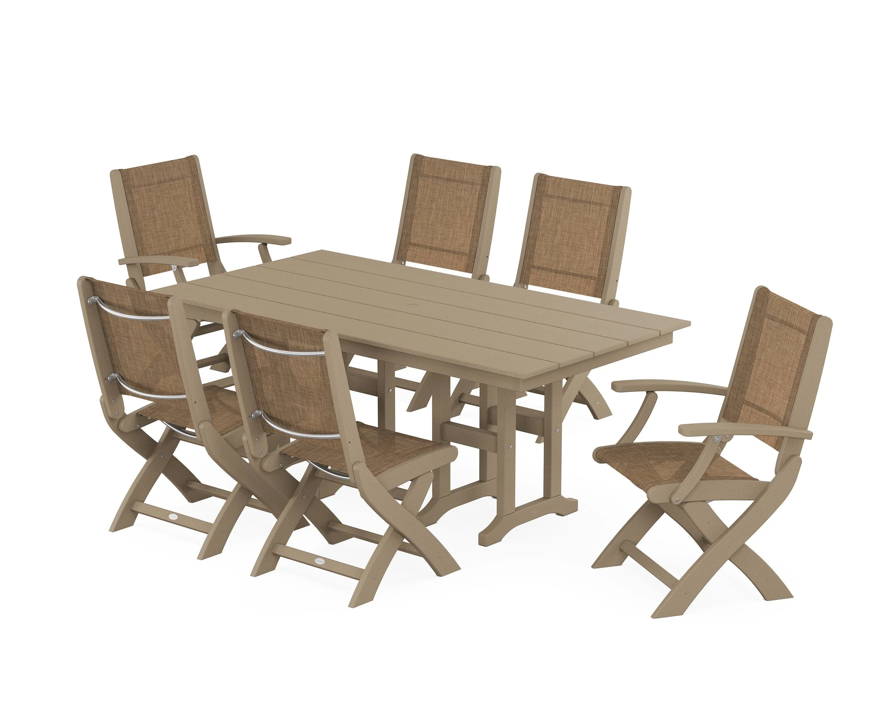 Coastal Folding Chair 7-Piece Farmhouse Dining Set - Image 104
