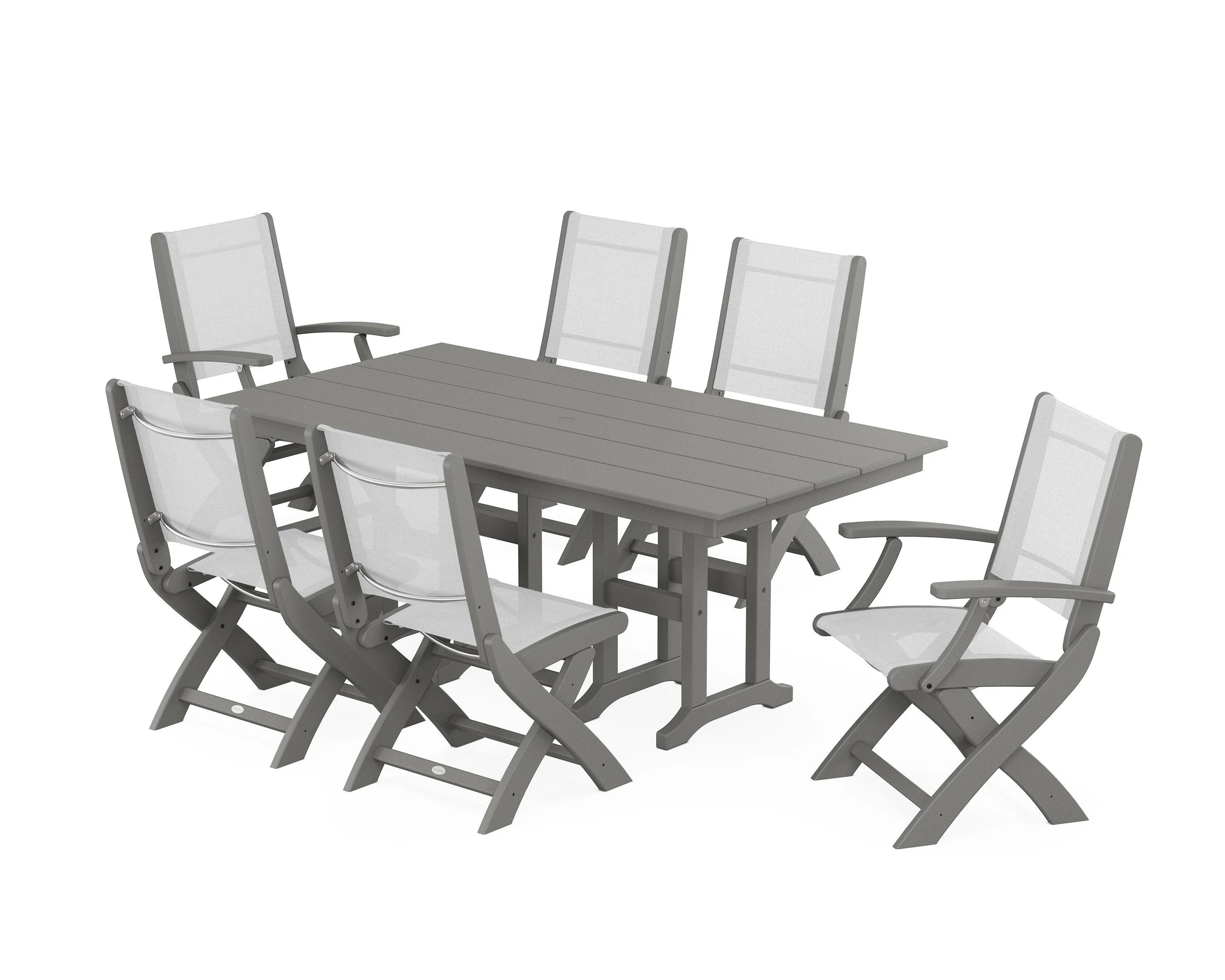 Coastal Folding Chair 7-Piece Farmhouse Dining Set - Image 107