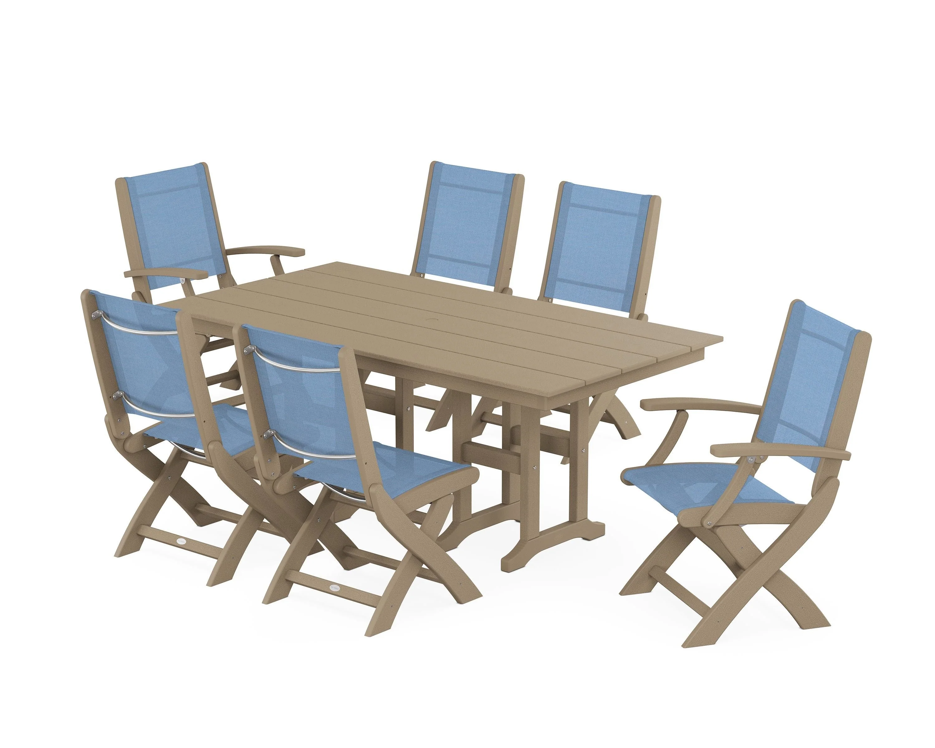 Coastal Folding Chair 7-Piece Farmhouse Dining Set - Image 11