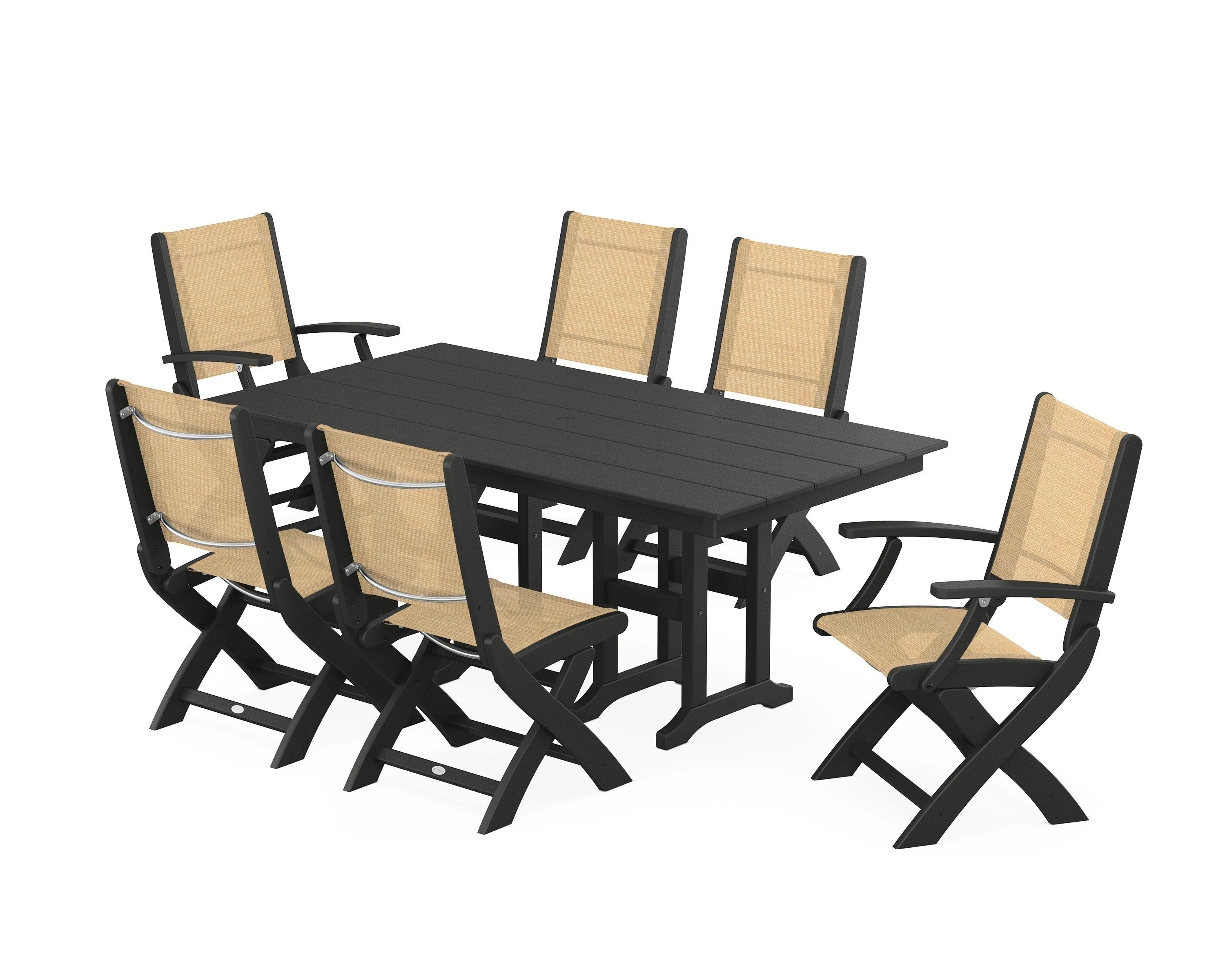Coastal Folding Chair 7-Piece Farmhouse Dining Set - Image 110